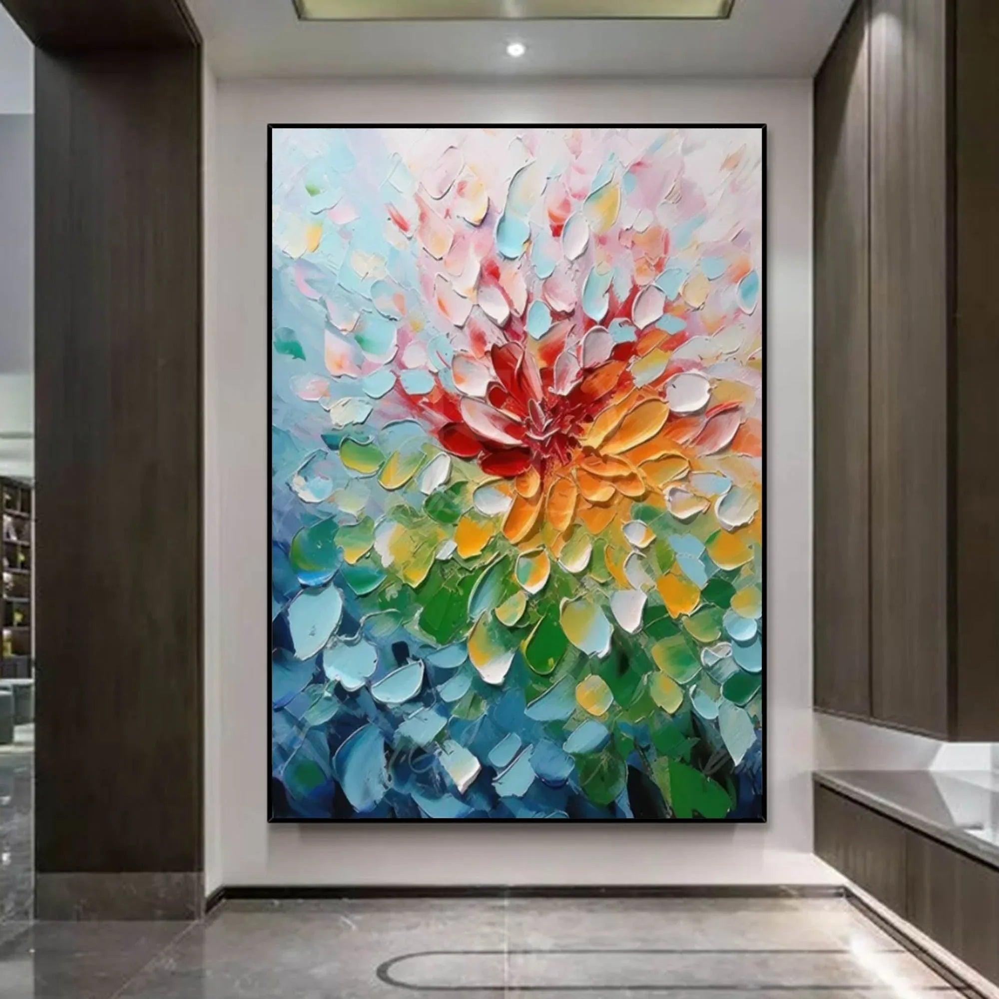 Blooming Radiance-Hand Drawn Color Three-Dimensional Flower Abstract Wall Art - artextured