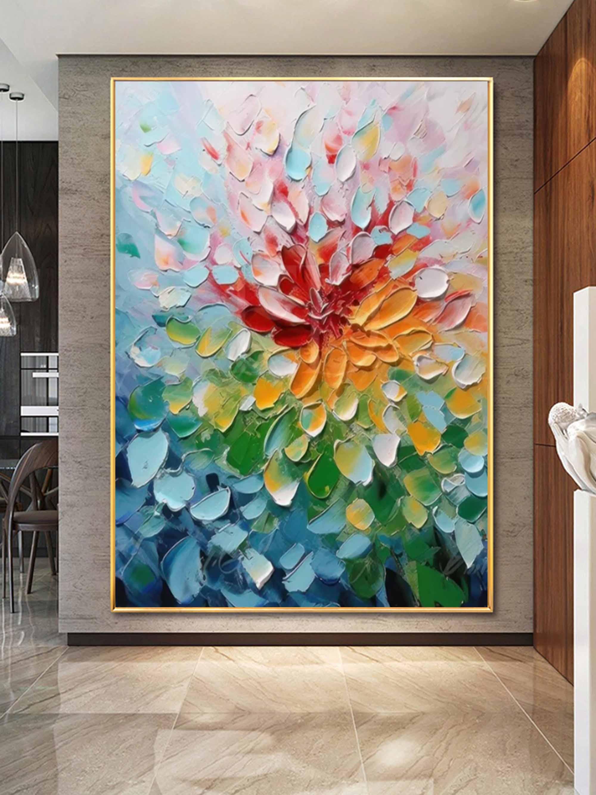 Blooming Radiance-Hand Drawn Color Three-Dimensional Flower Abstract Wall Art - artextured