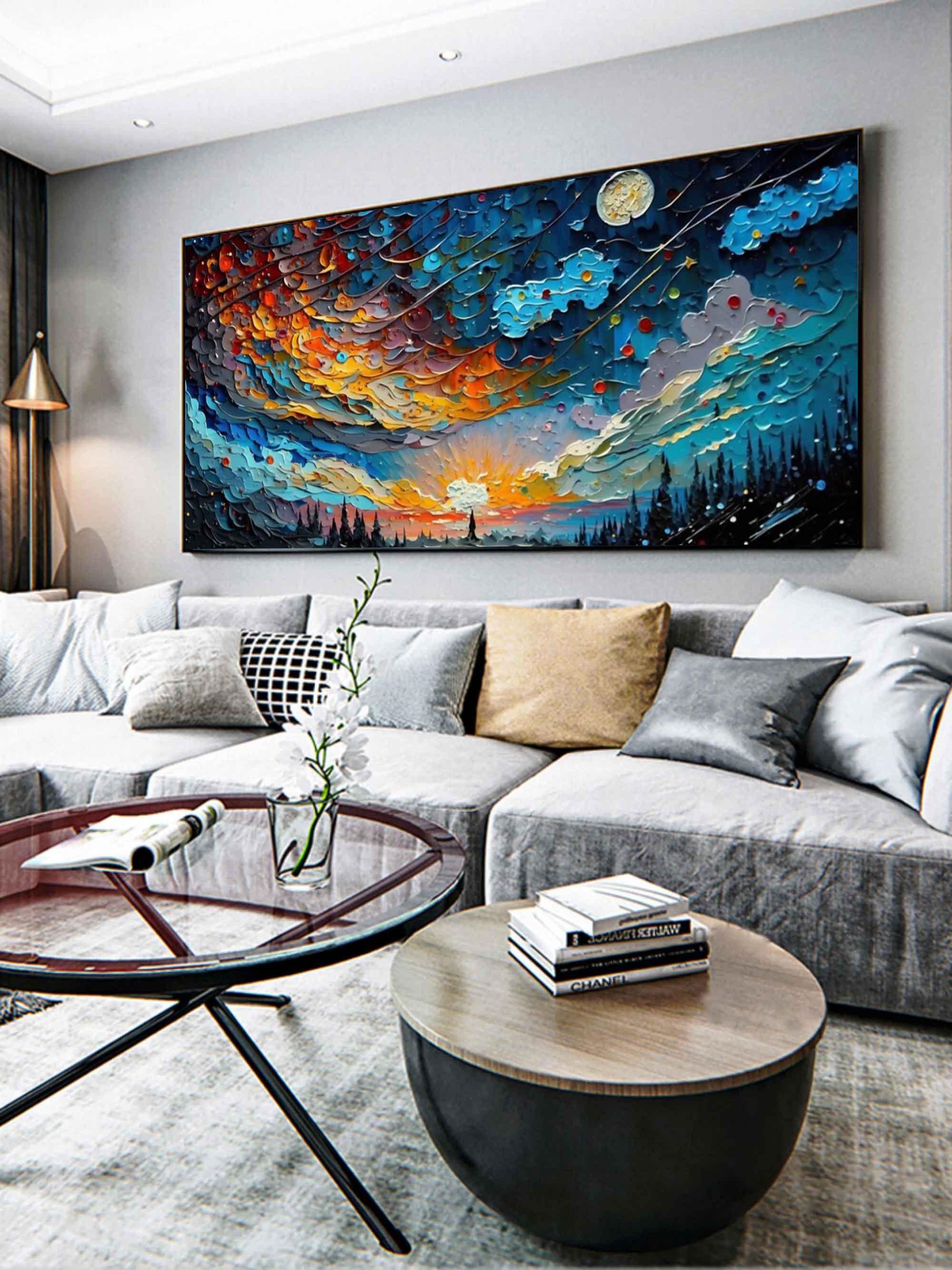 Cosmic Sunrise - Modern Interior Design Abstract Texture Starry Sky Wall Art - artextured