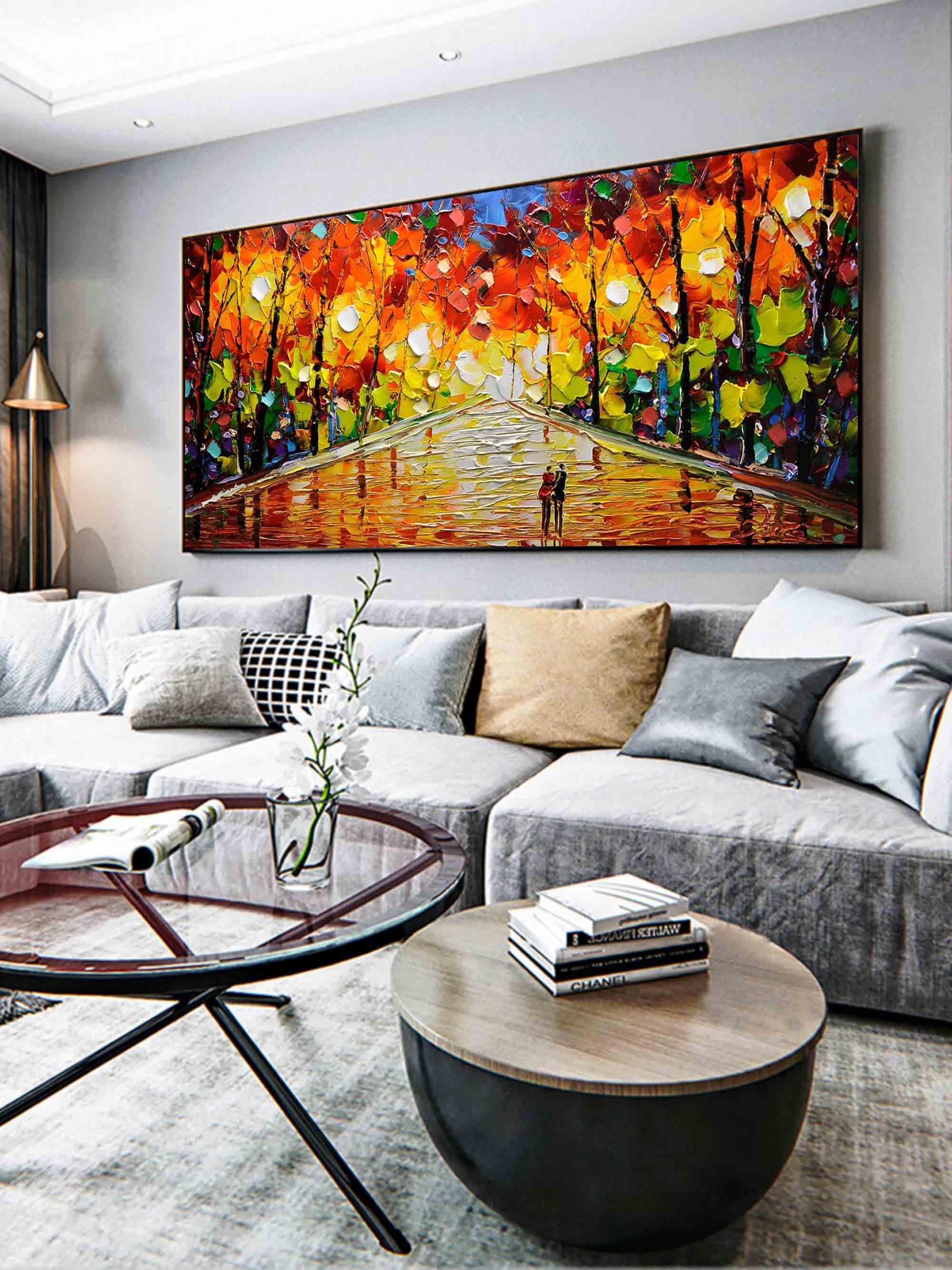 Romantic Stroll - Vibrant Abstract Oil Painting of a Colorful Park Path - artextured