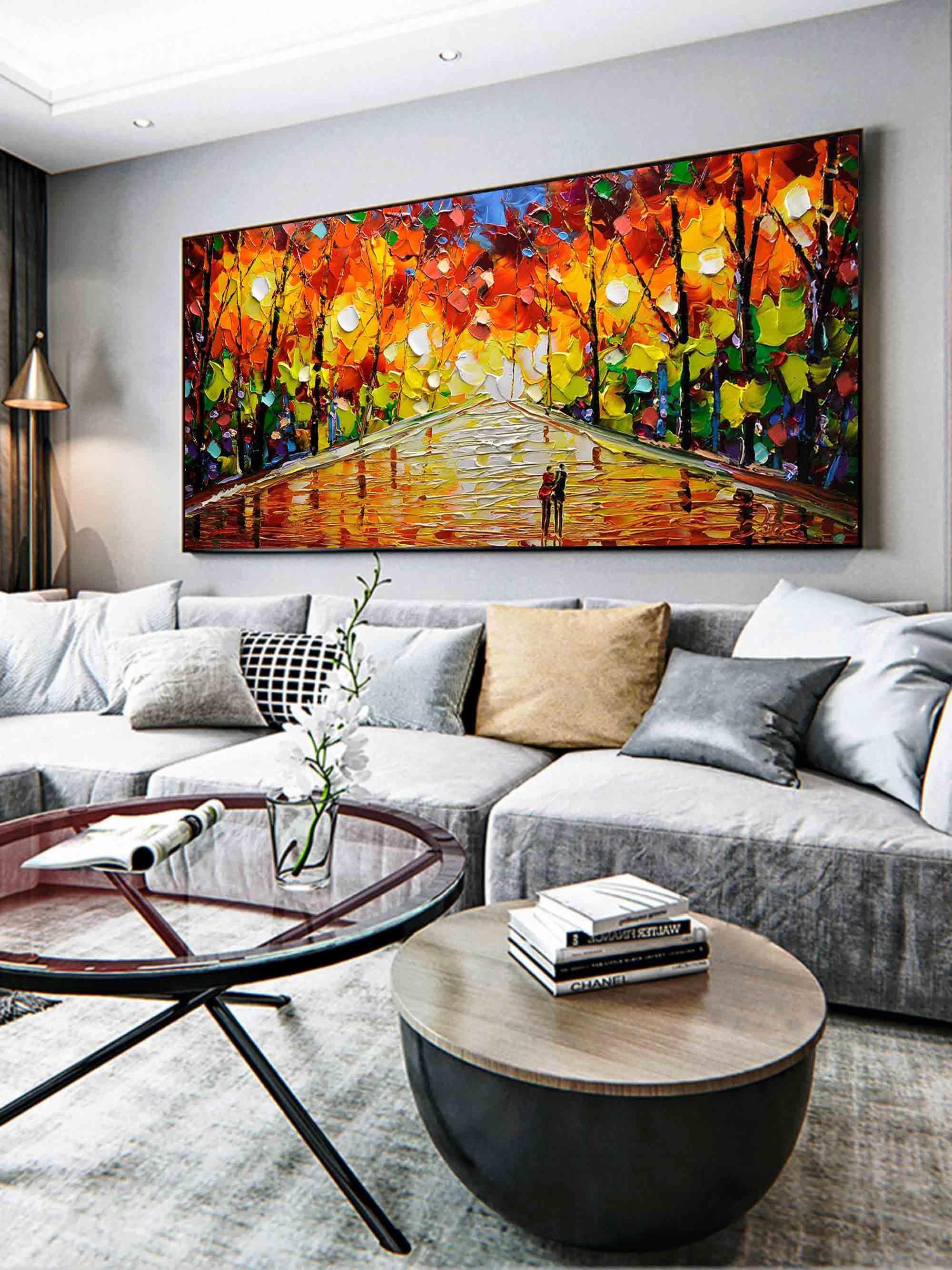 Romantic Stroll - Vibrant Abstract Oil Painting of a Colorful Park Path - artextured