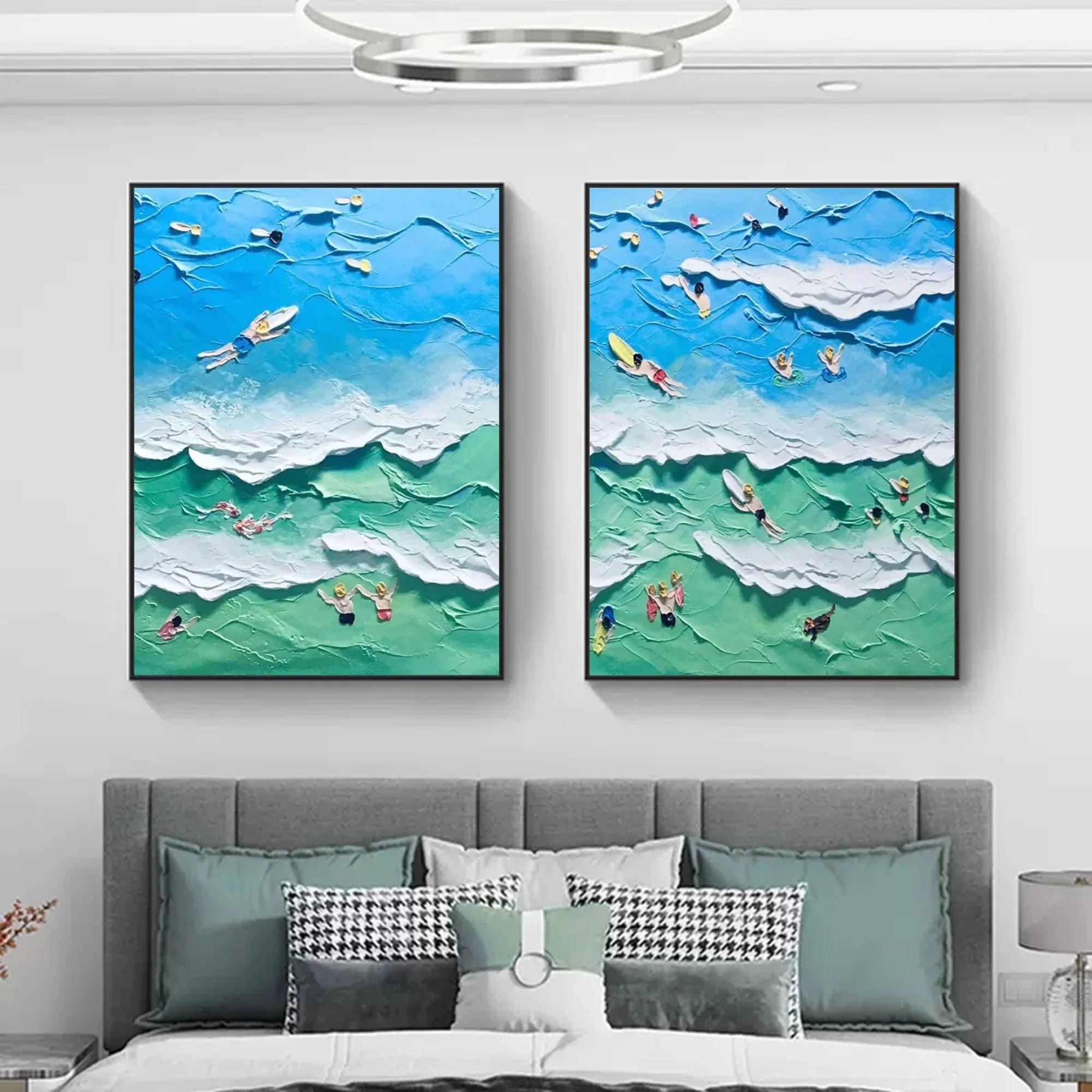 Ocean Vibes Surf Diptych Set Of 2-Modern Three-Dimensional Ocean Surfing Texture Wall Art - artextured