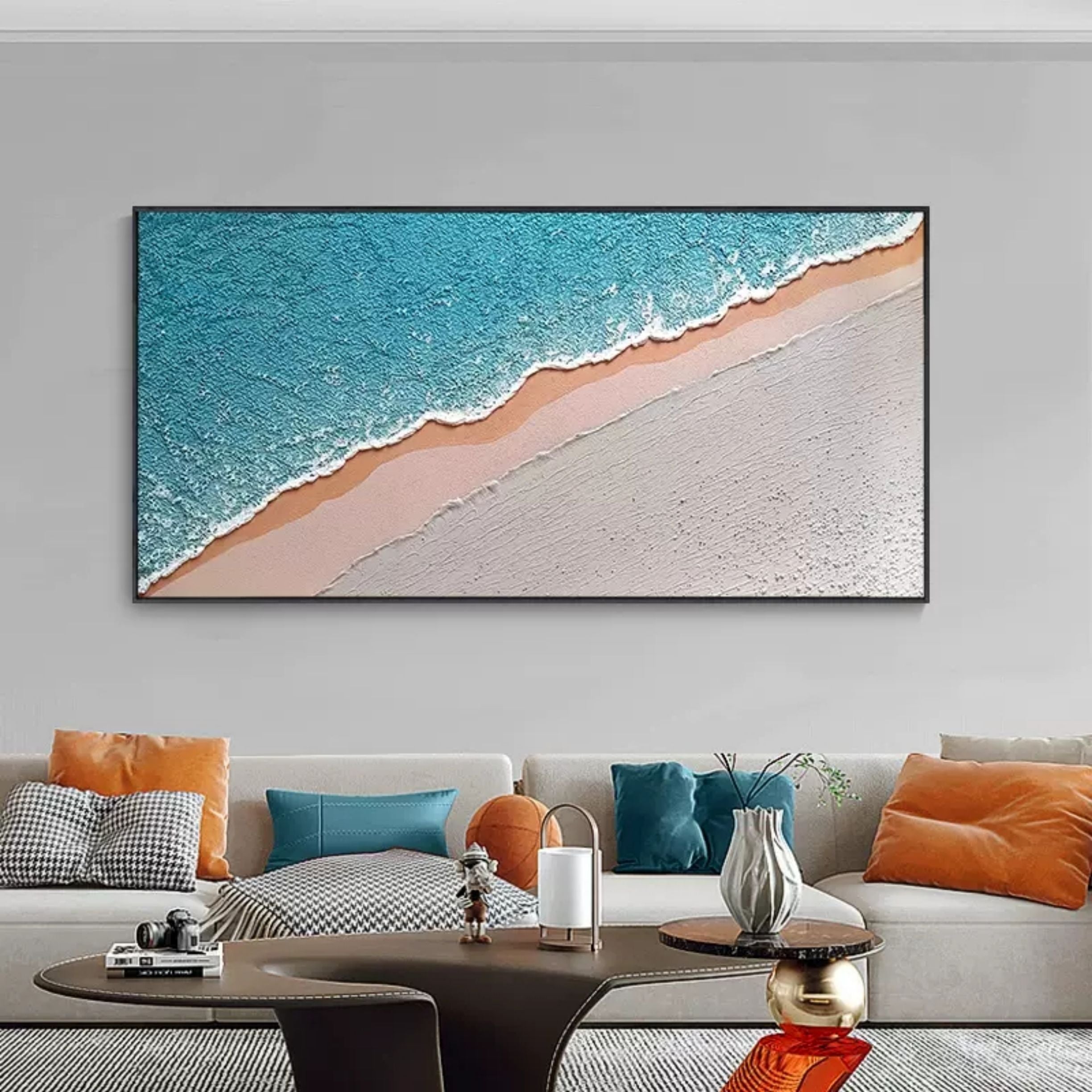 Blue Pink Shore Echo-Modern Interior Decoration Three-Dimensional Texture Seaside Wall Art