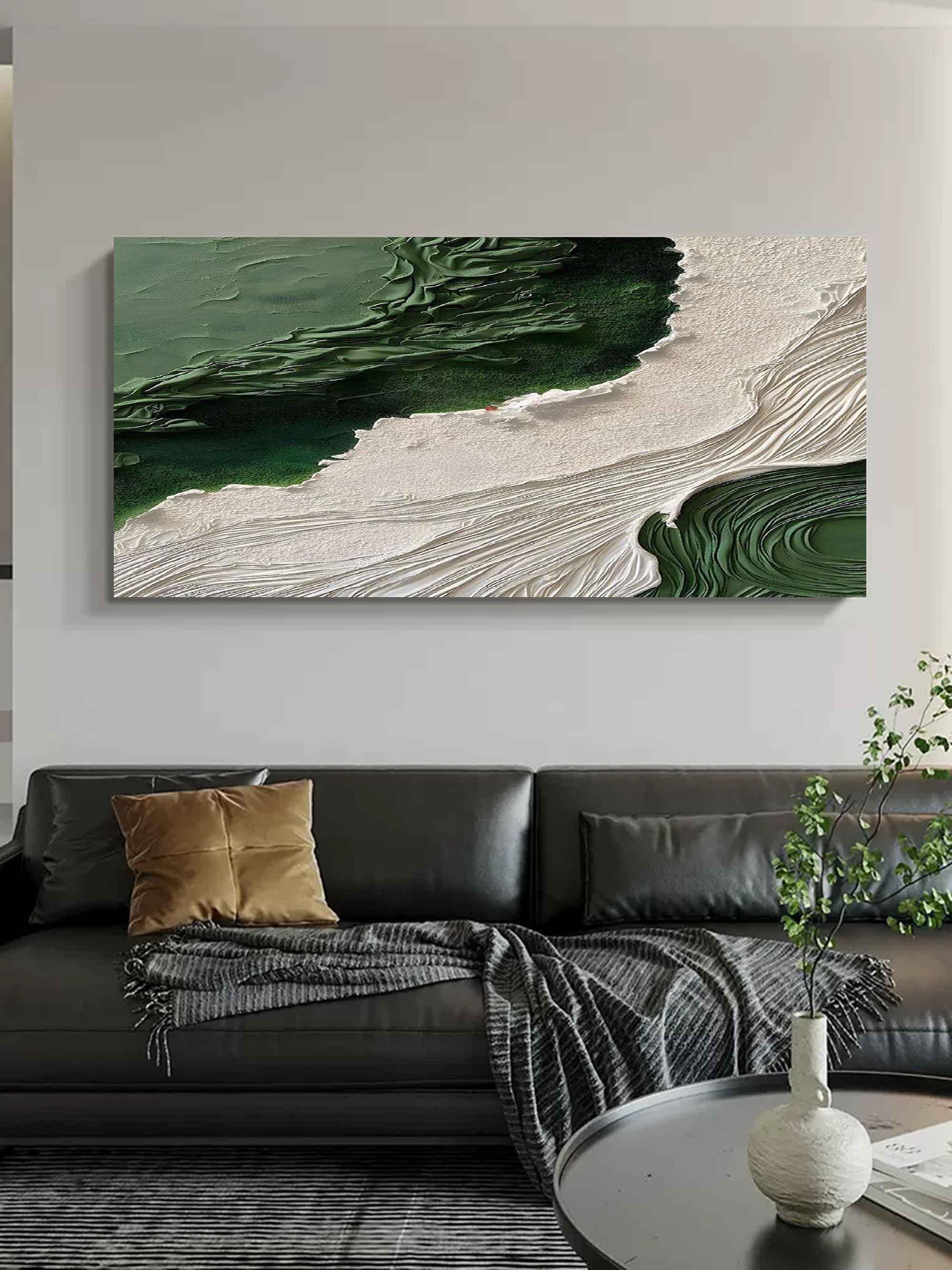 Emerald Shoreline Canvas Art-Hand Drawn Natural Texture Minimalist Abstract Wall Art - artextured