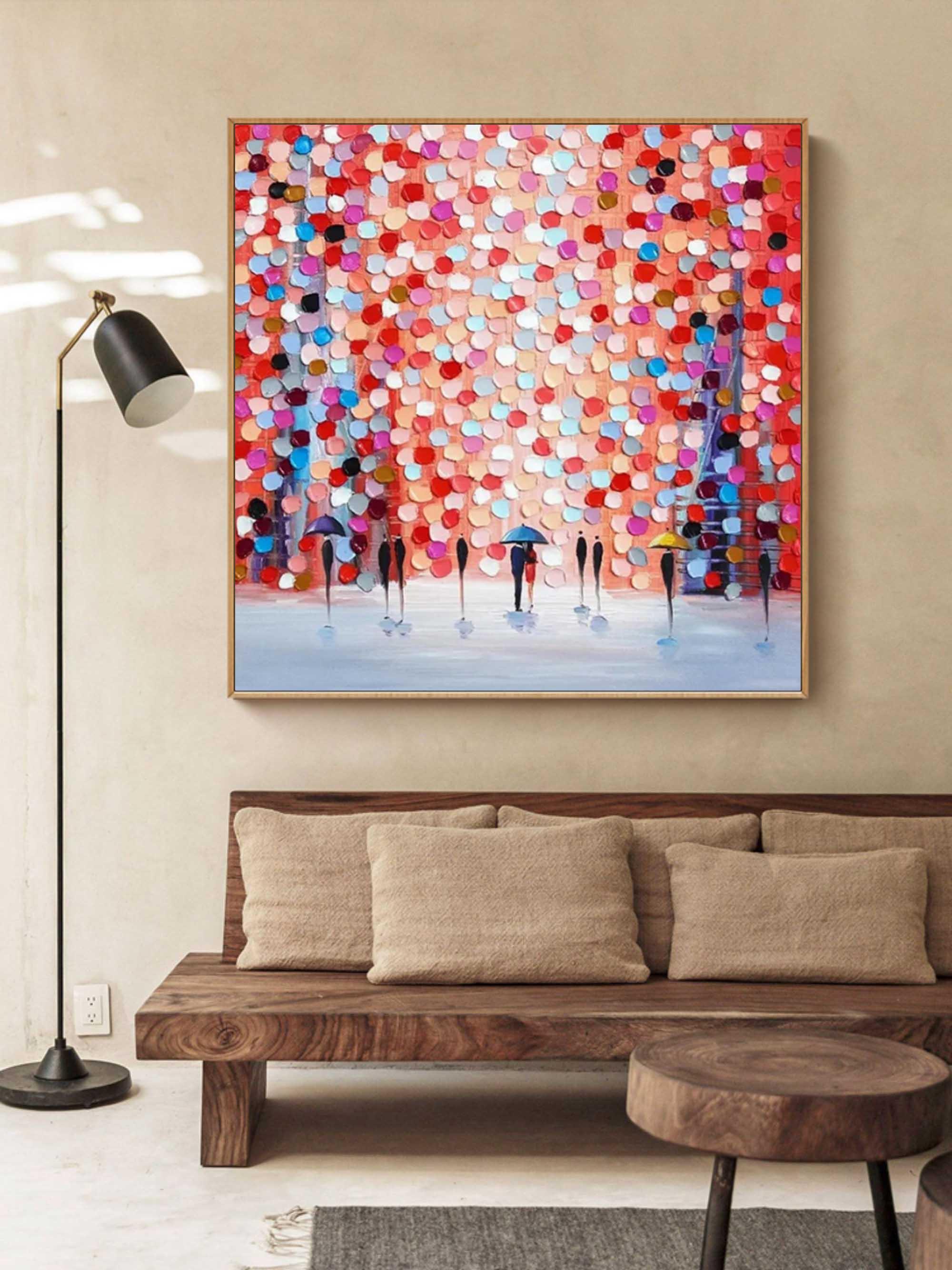 Rain of Colors - Hand drawn Thick painted Rainy Color Abstract Wall Art - artextured