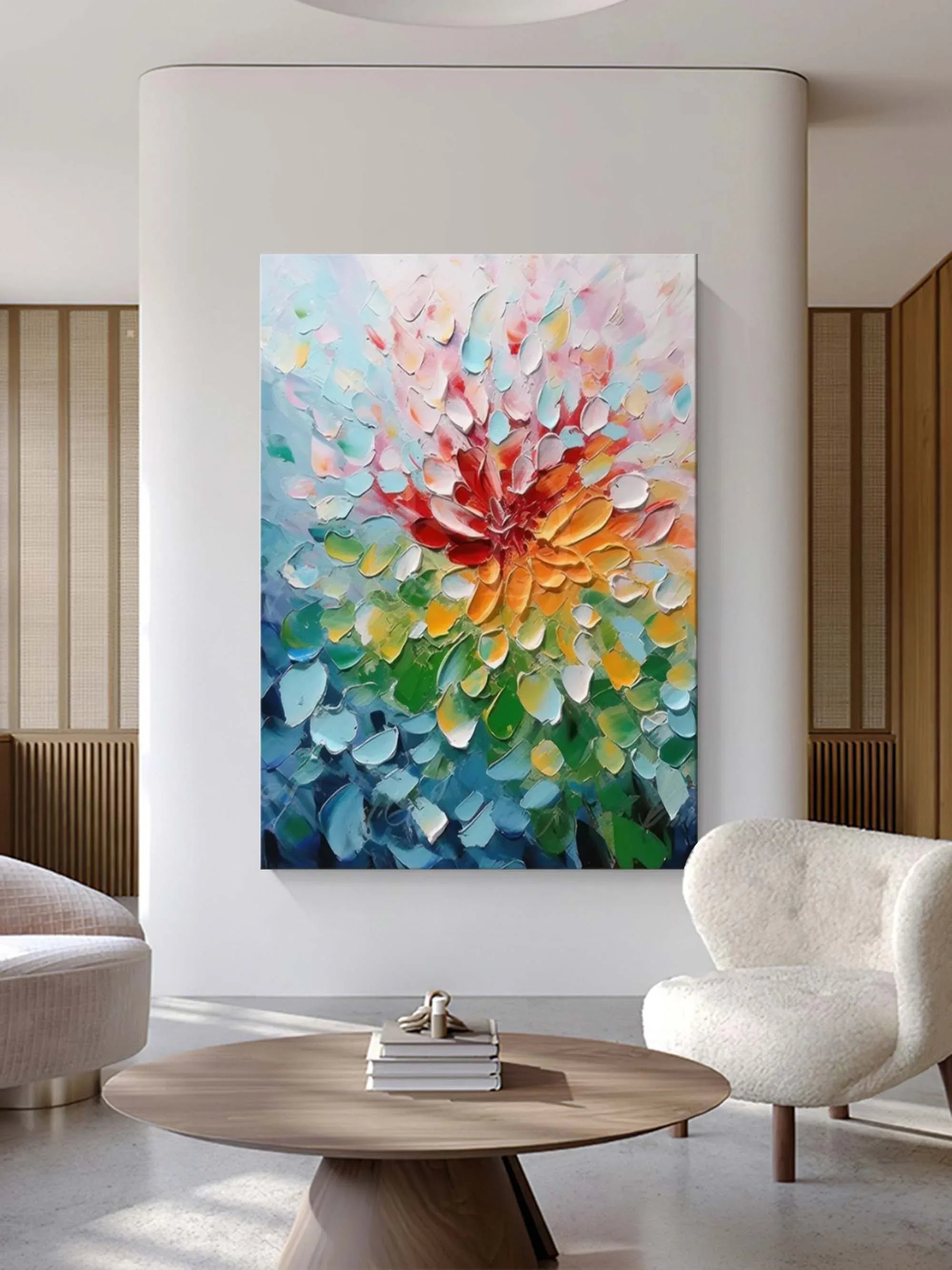 Blooming Radiance-Hand Drawn Color Three-Dimensional Flower Abstract Wall Art - artextured