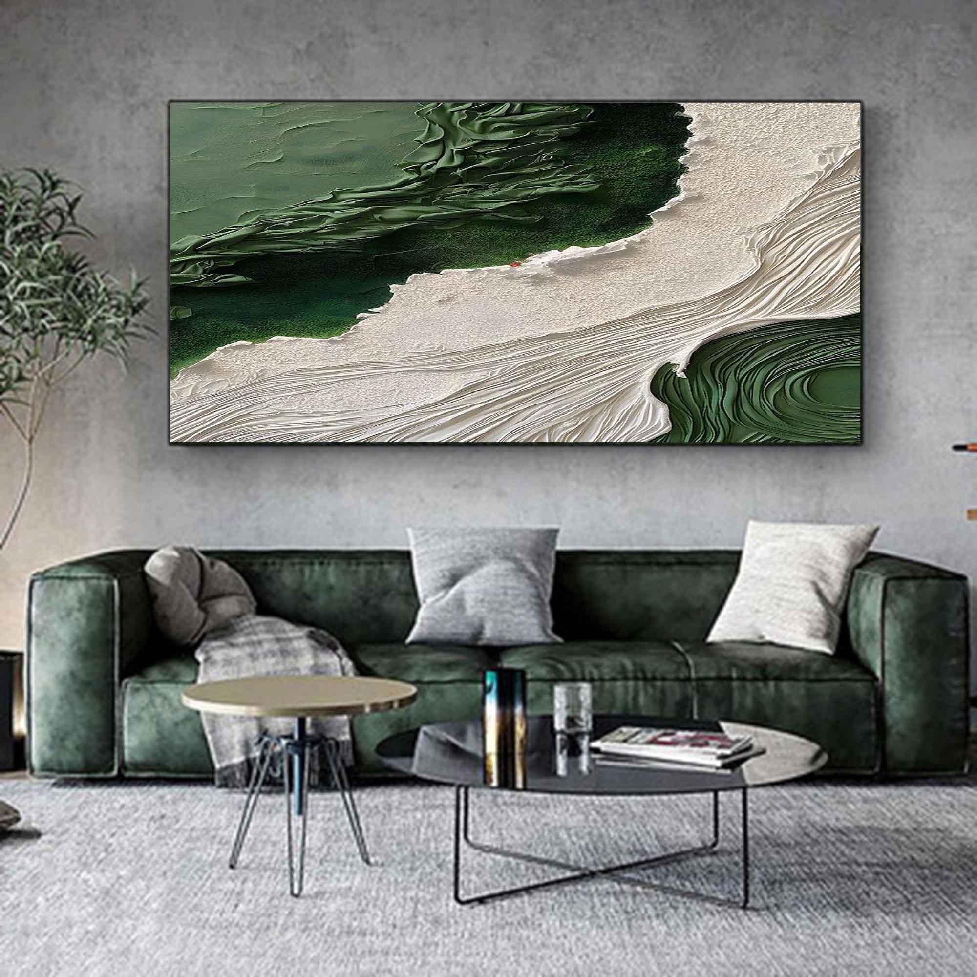 Emerald Shoreline Canvas Art-Hand Drawn Natural Texture Minimalist Abstract Wall Art - artextured