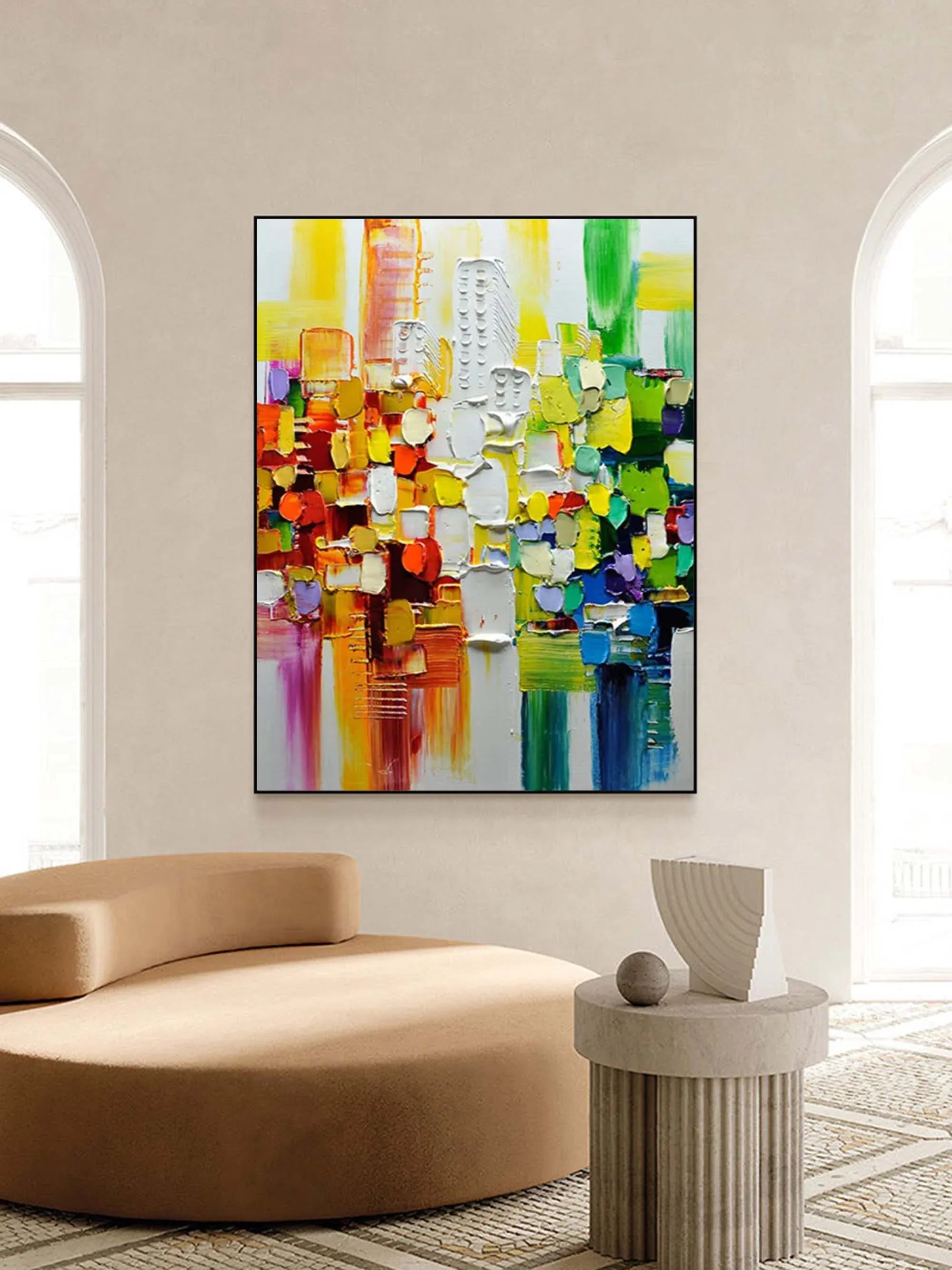 Color Symphony - Hand Drawn Thick Painted Urban Abstract Geometric Wall Art - artextured