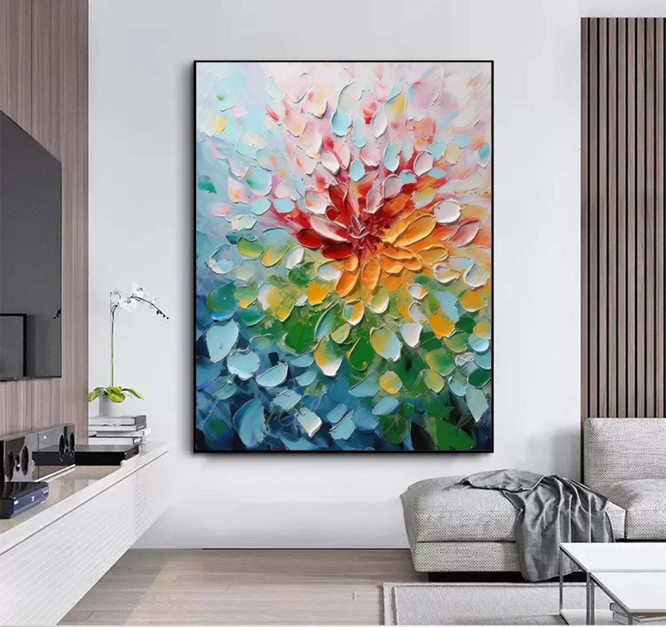 Blooming Radiance-Hand Drawn Color Three-Dimensional Flower Abstract Wall Art - artextured