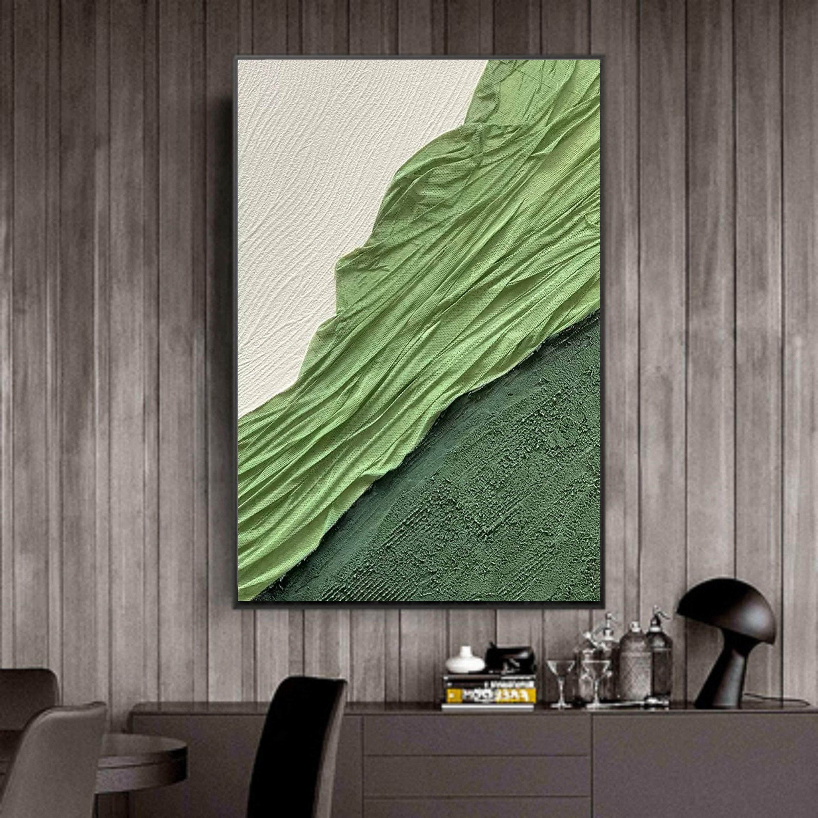 Verdant Flow-Hand Drawn Three-Dimensional Texture Abstract Wall Art