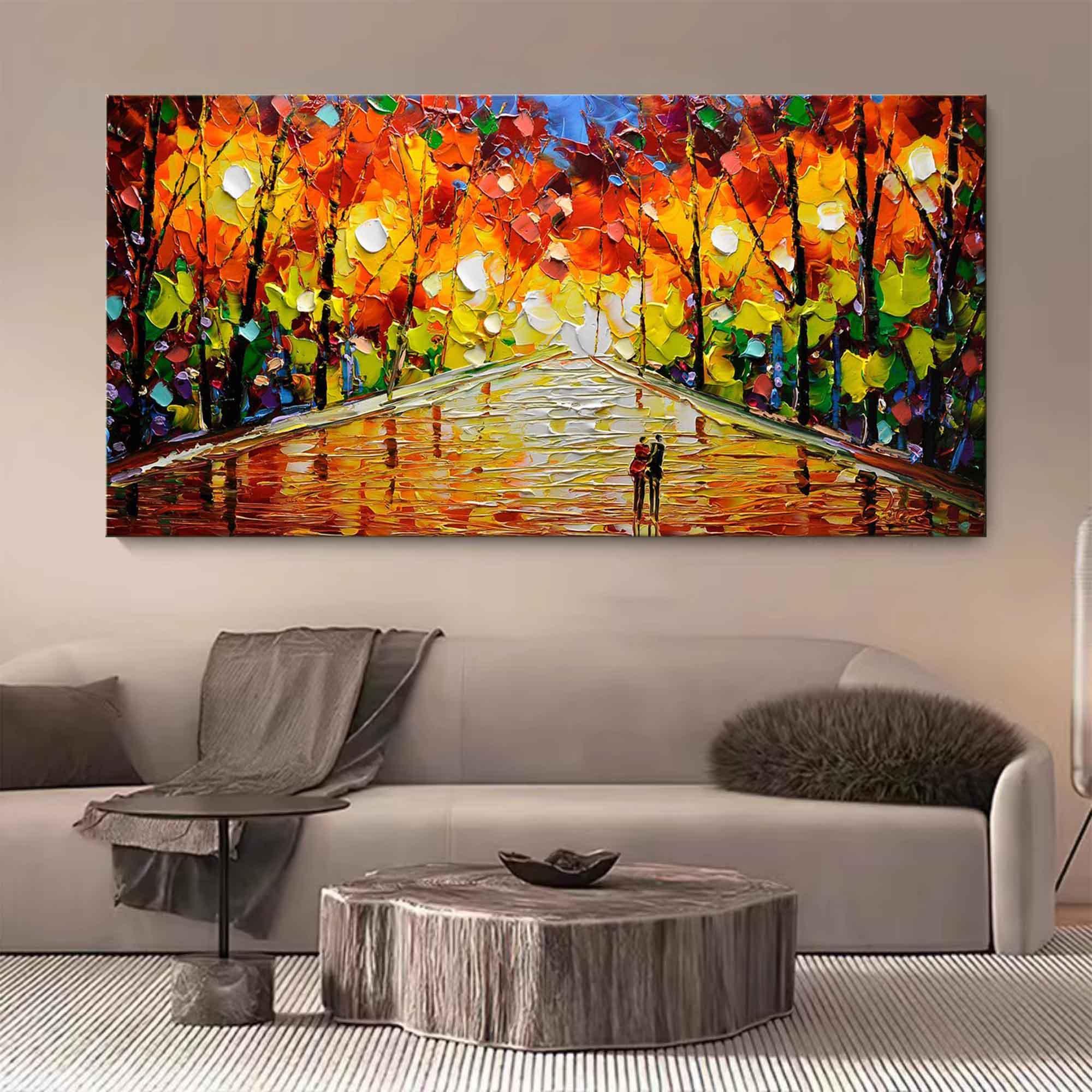Romantic Stroll - Vibrant Abstract Oil Painting of a Colorful Park Path - artextured