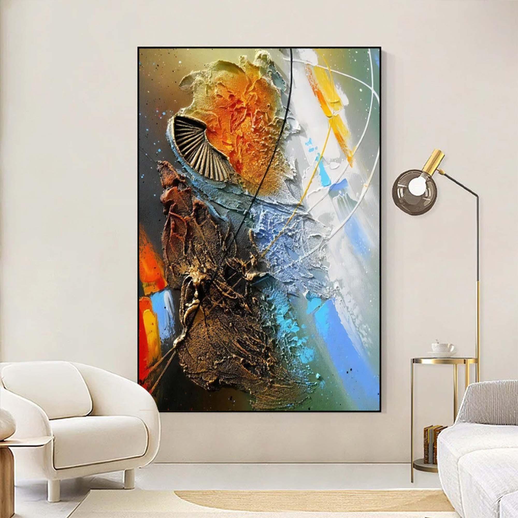 Cosmic Fusion-Multi Color Abstract Thick Painted Oil Painting Wall Art - artextured
