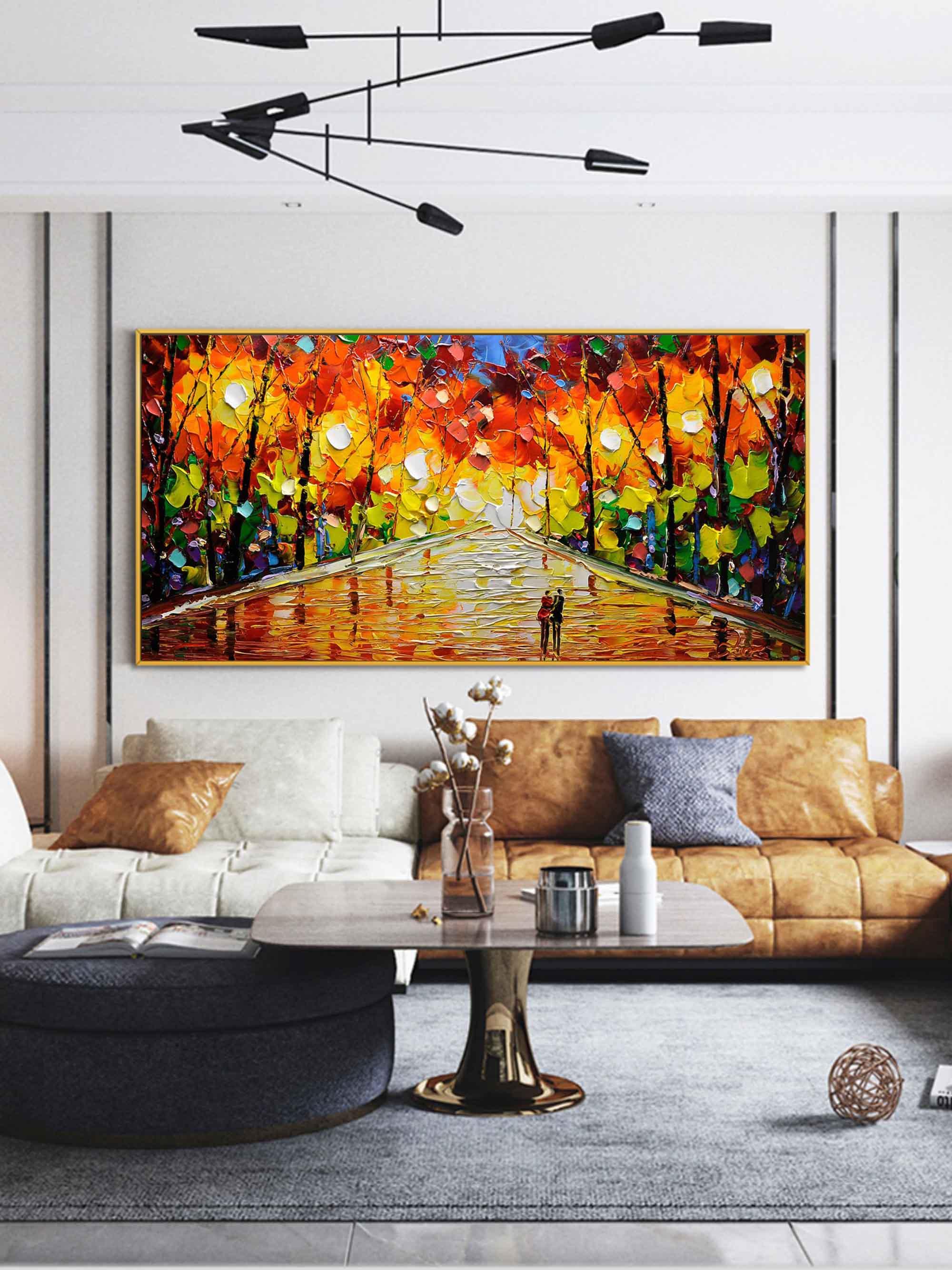 Romantic Stroll - Vibrant Abstract Oil Painting of a Colorful Park Path - artextured
