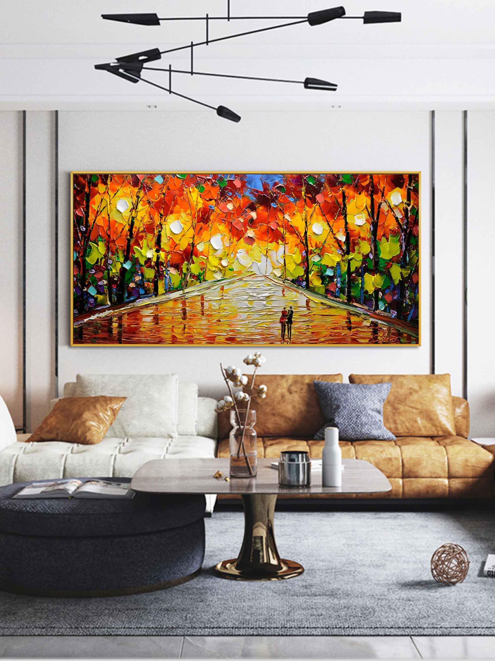 Romantic Stroll - Vibrant Abstract Oil Painting of a Colorful Park Path - artextured