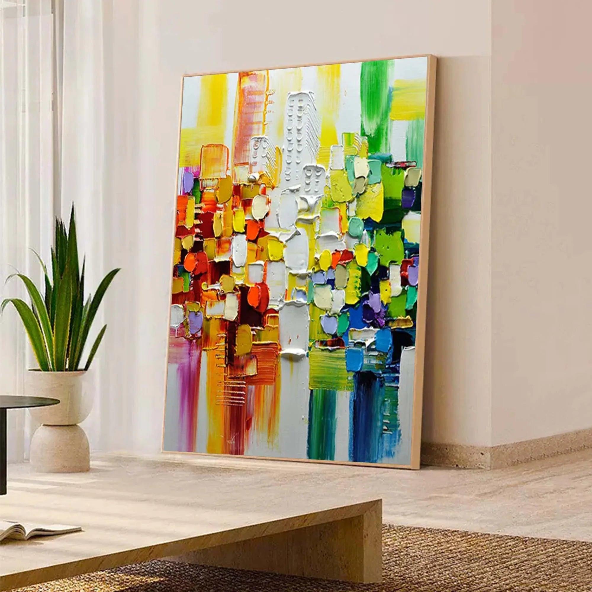 Color Symphony - Hand Drawn Thick Painted Urban Abstract Geometric Wall Art - artextured