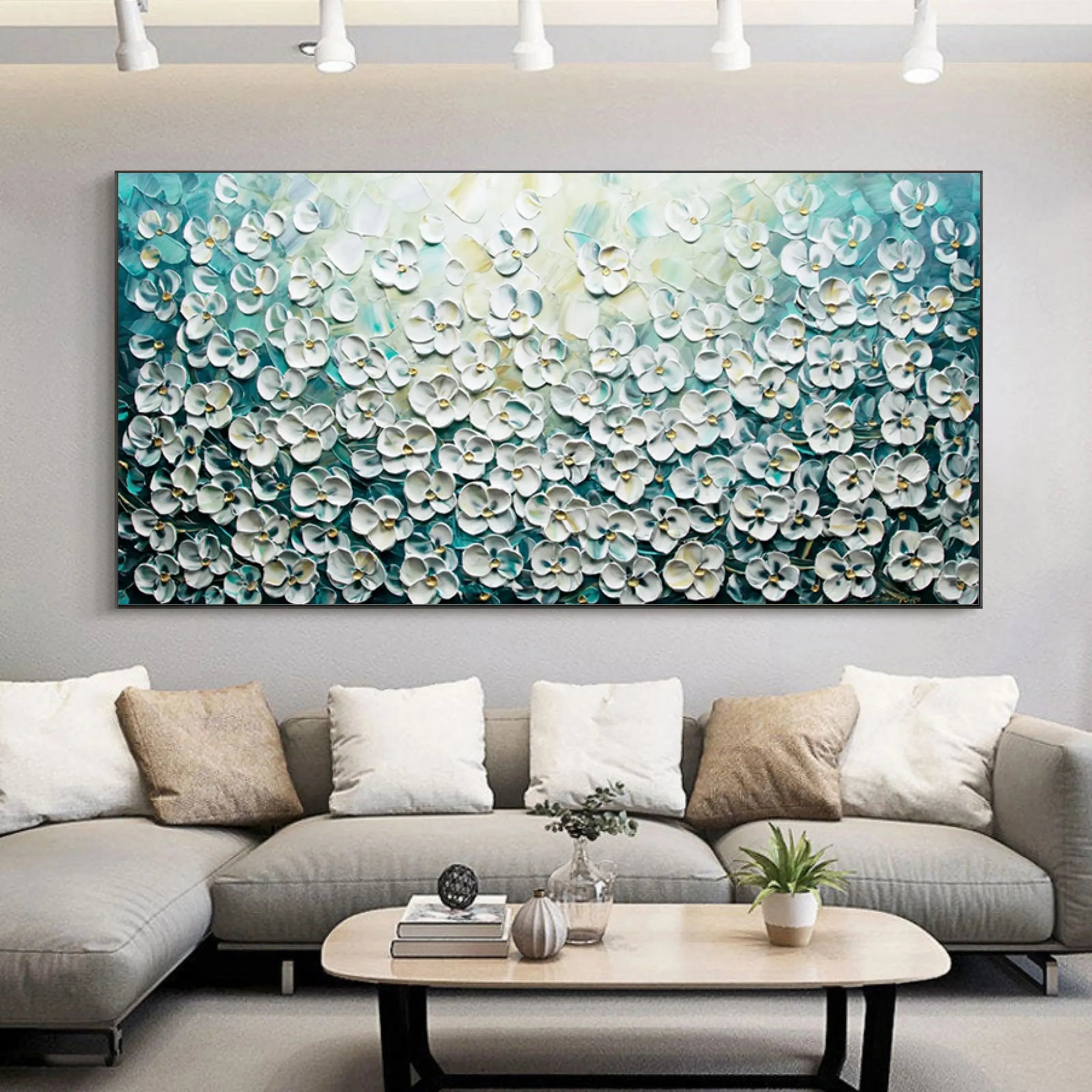 Floral Symphony-3D Blue and White Flower Sea Texture Abstract Oil Painting Wall Art - artextured