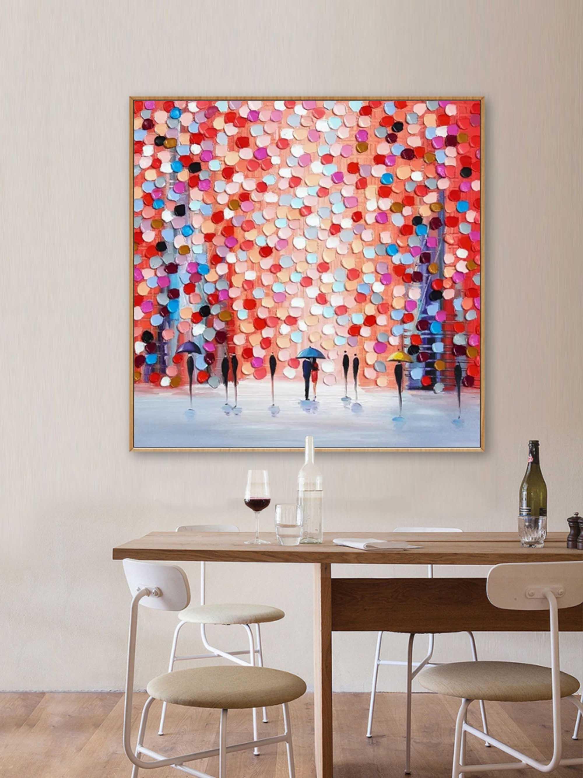 Rain of Colors - Hand drawn Thick painted Rainy Color Abstract Wall Art - artextured