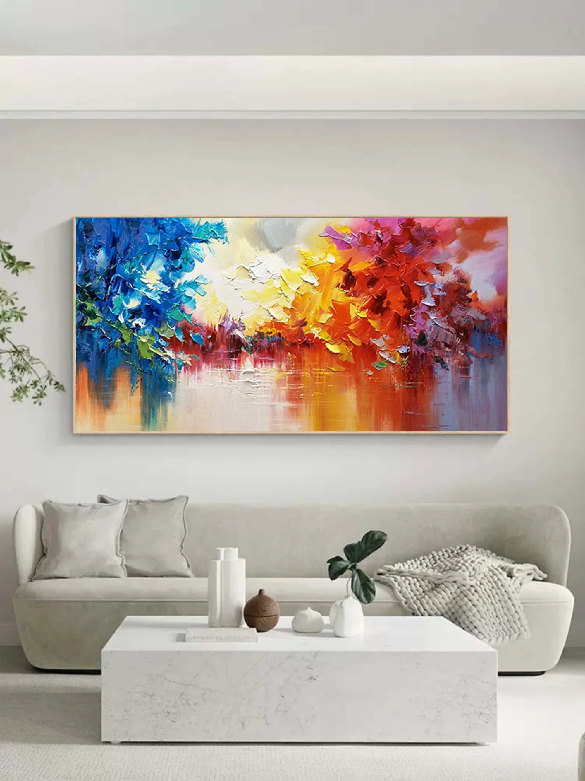 Colorful Reflections - Abstract Landscape Oil Painting Wall Art with Color Texture - artextured