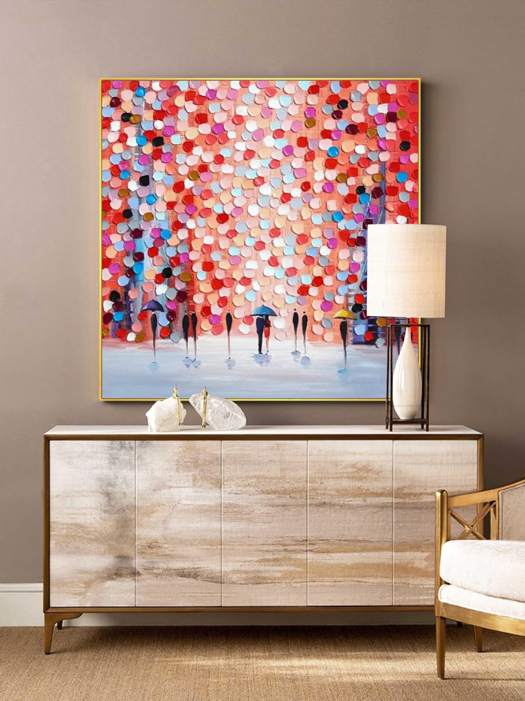 Rain of Colors - Hand drawn Thick painted Rainy Color Abstract Wall Art - artextured