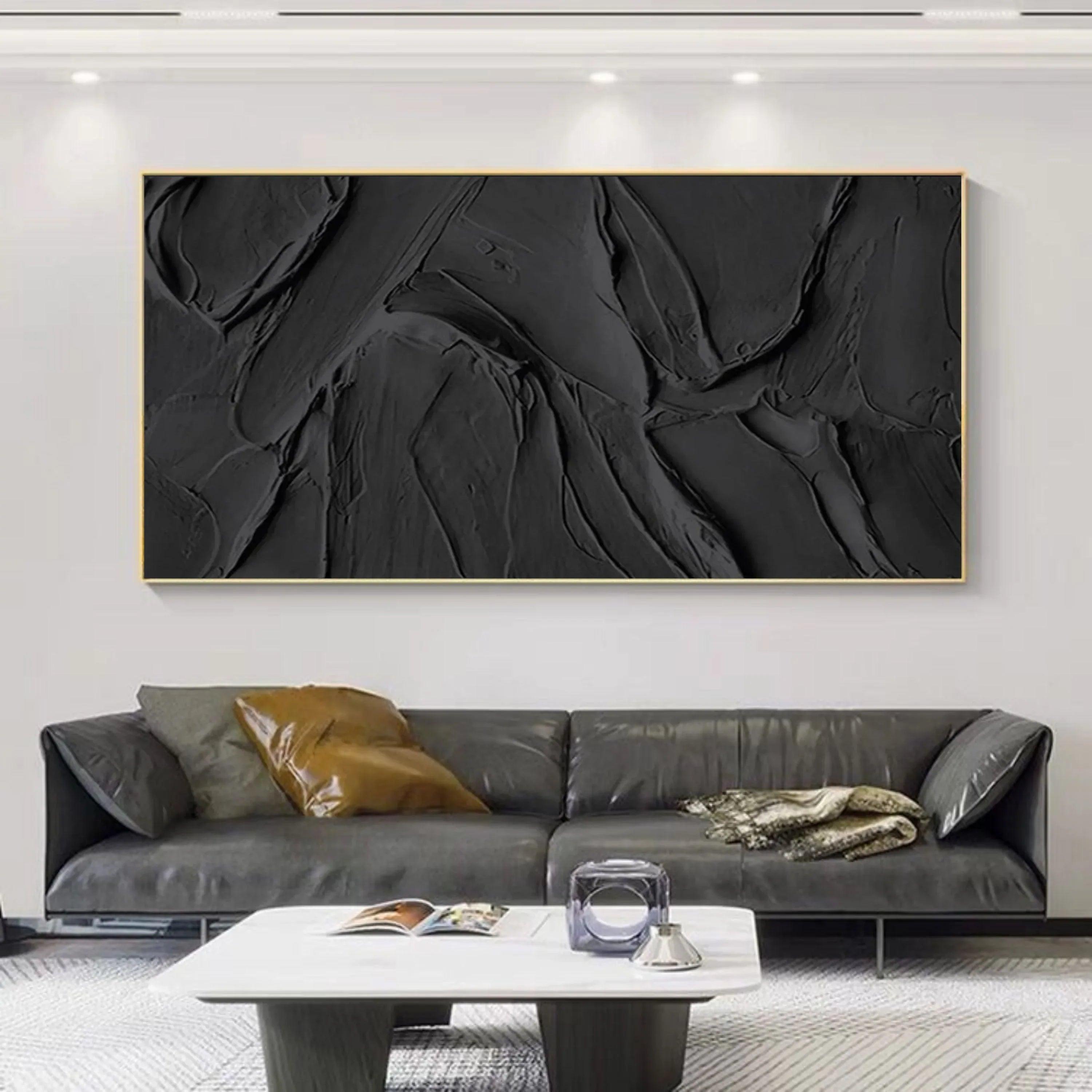 Obsidian Texture -Pure Black Thick Coating Texture Minimalist Abstract Wall Art - artextured