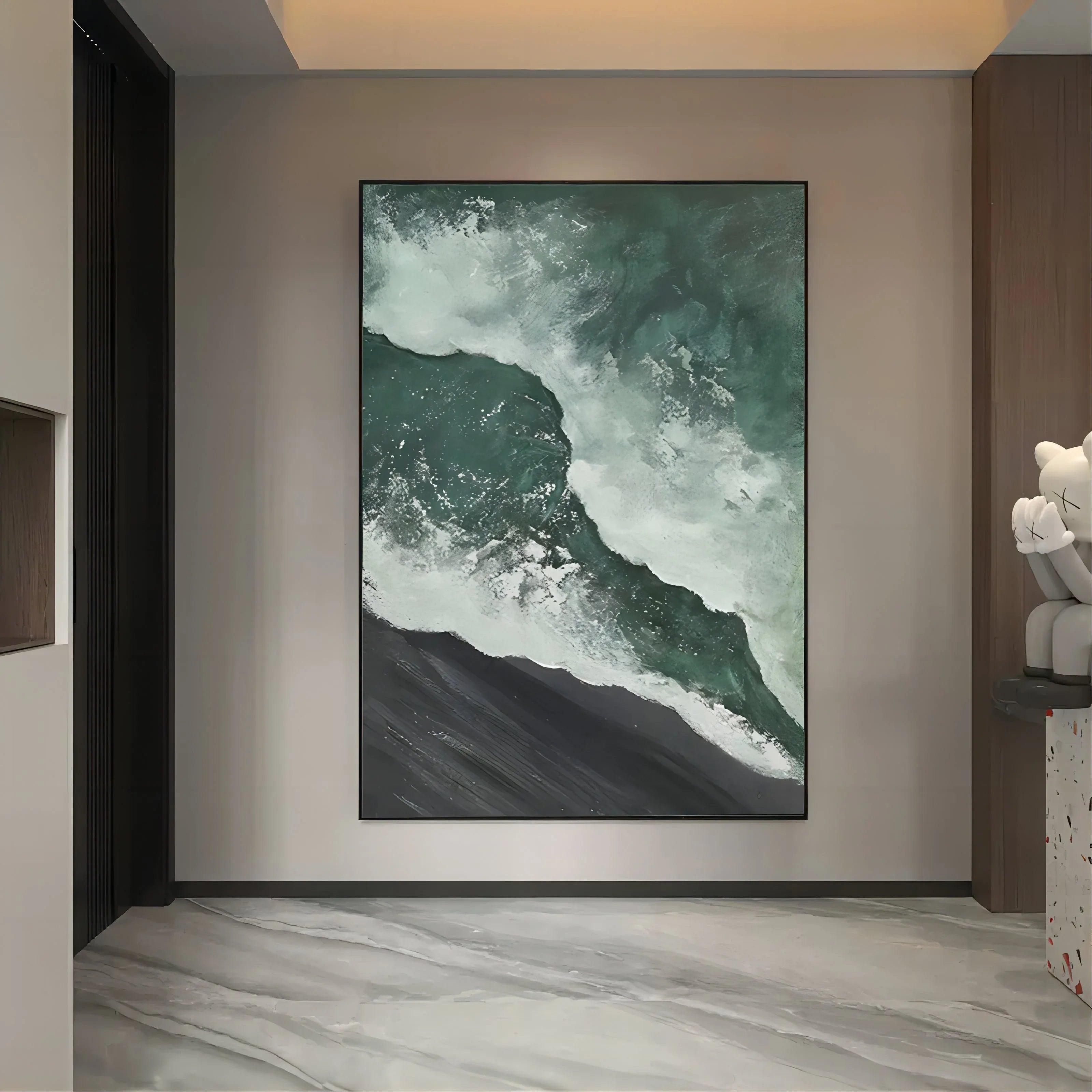 Emerald Tide-Hand Drawn Dark Green 3D Texture Wave Abstract Wall Art - artextured