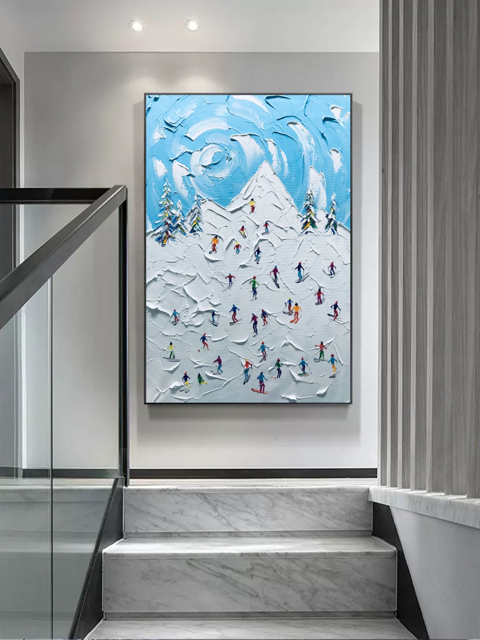 Winter Symphony: Textured Ski Crowd Art
