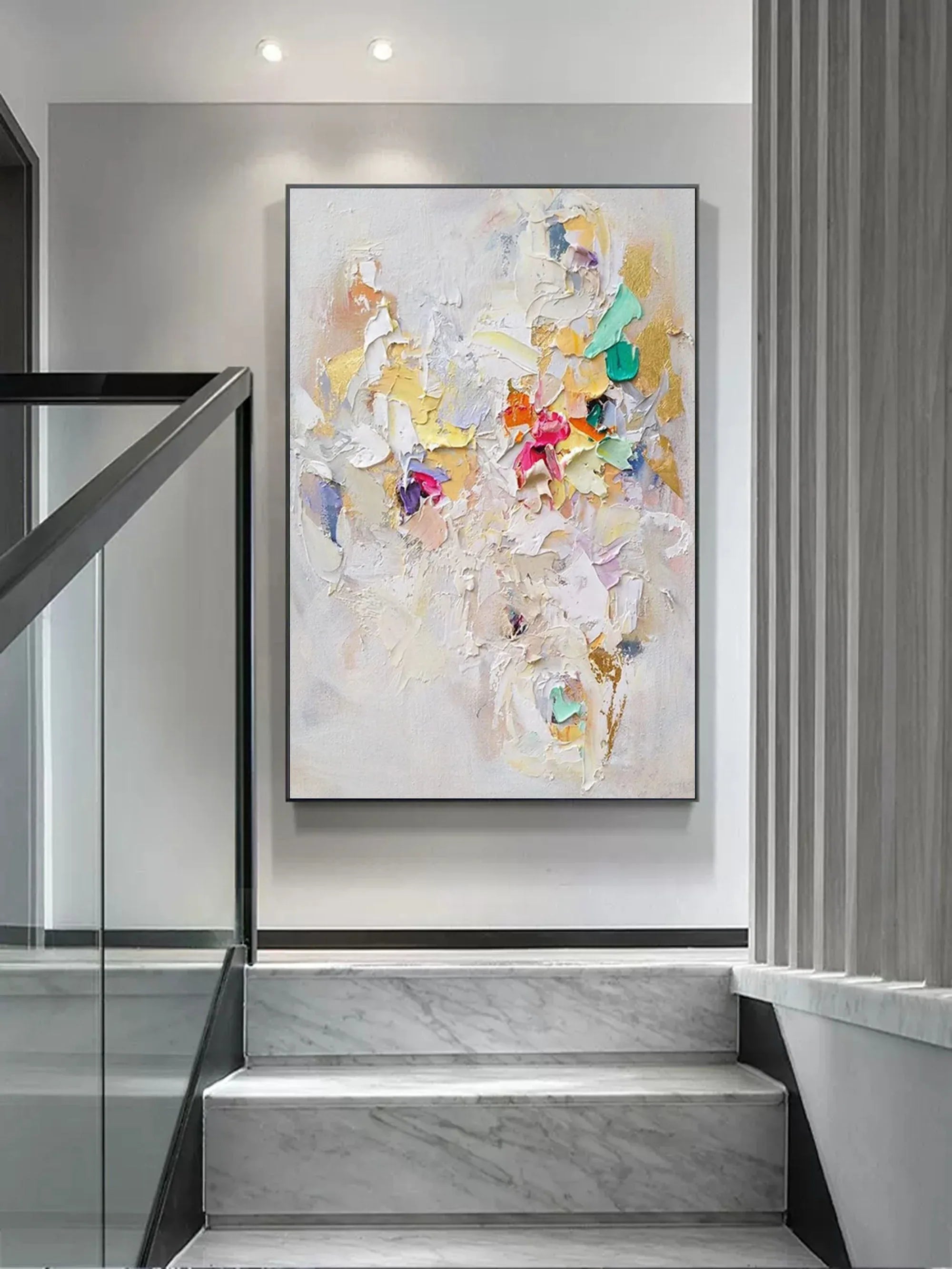 Whispers of Color-Abstract Wall Art With Beige Colored Block Texture - artextured