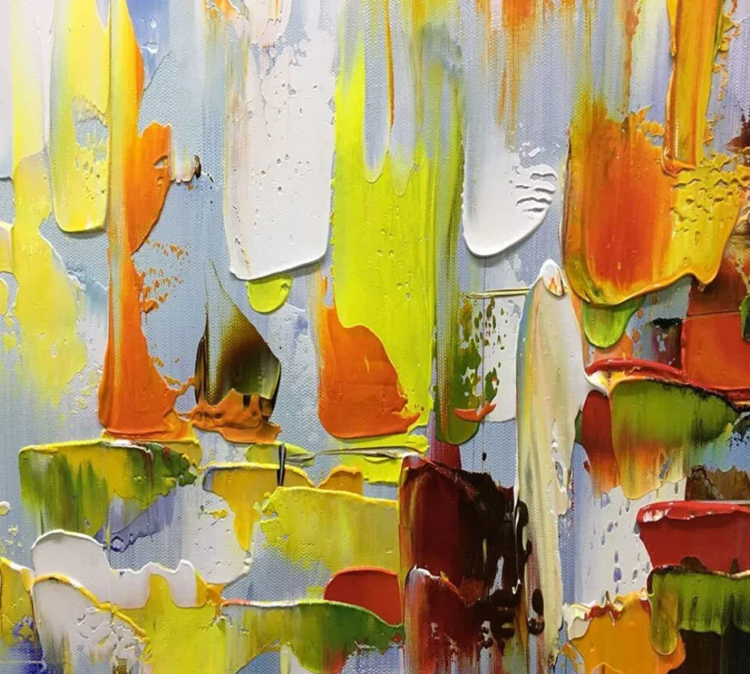 Color Symphony - Hand Drawn Thick Painted Abstract Colored Block Surface Oil Wall Art - artextured