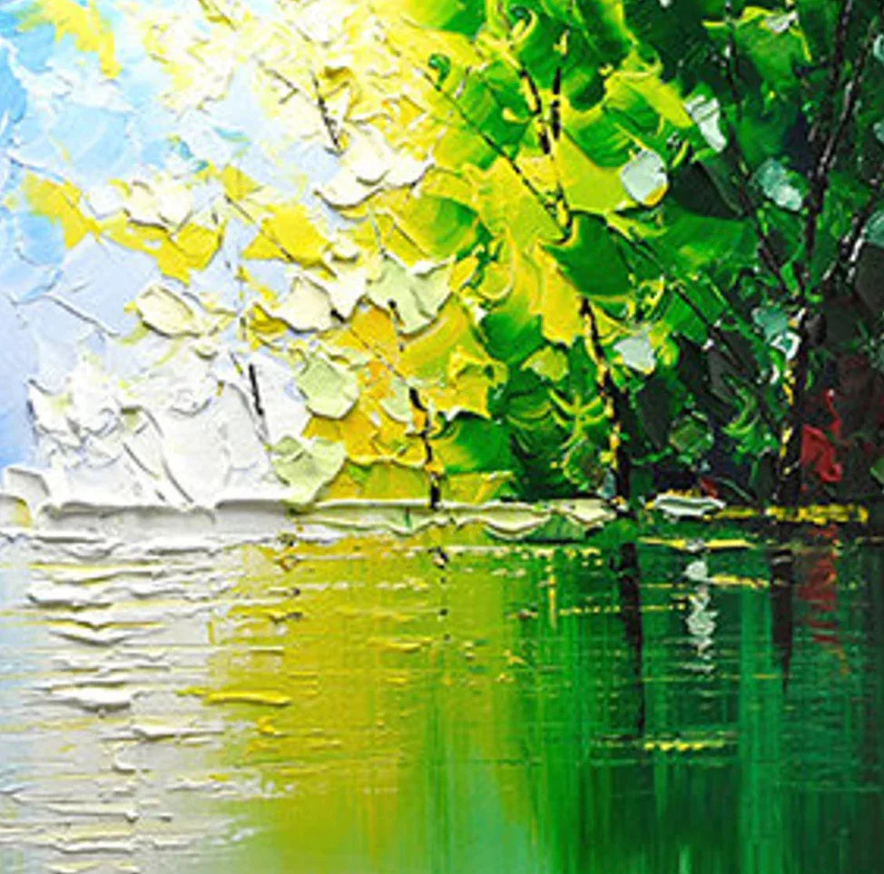 Seasons of Reflection -Horizontal Three-Dimensional Landscape Abstract Oil Painting Wall Art - artextured