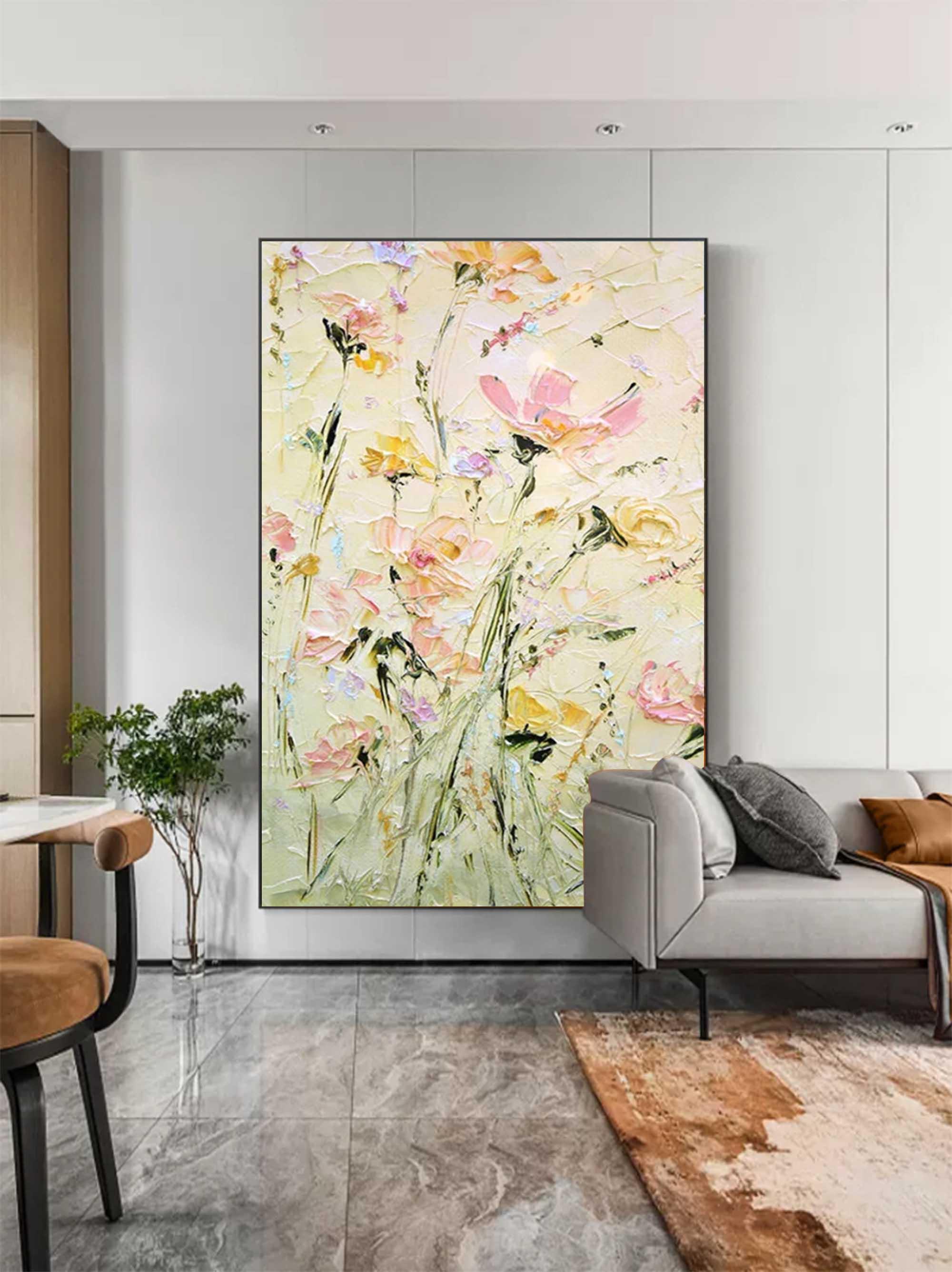 Spring Blossom - Hand Drawn Thick Painted Floral Texture Wall Art - artextured