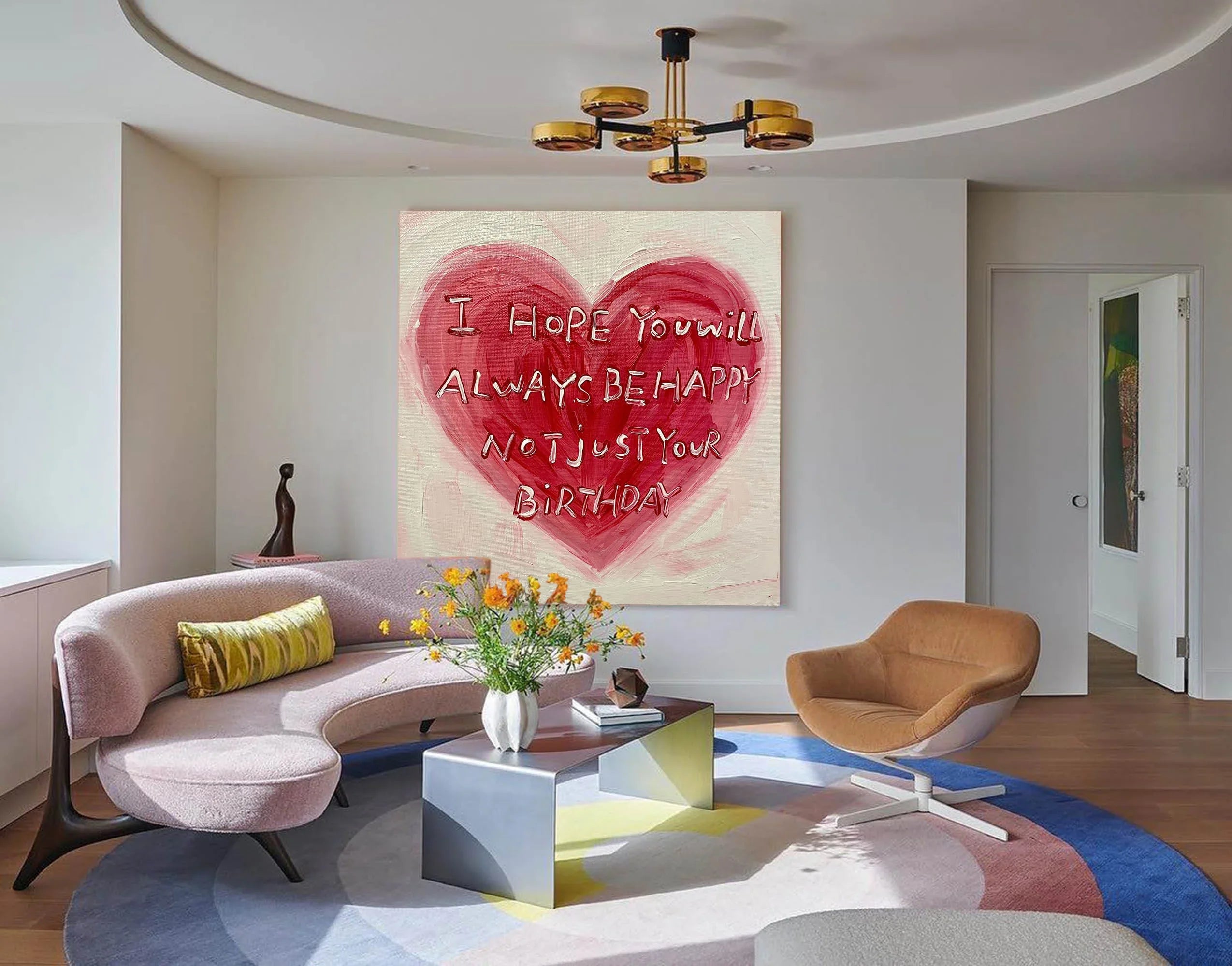 Heartfelt Red Abstract Oil Painting – Inspirational Birthday Text Art - artextured