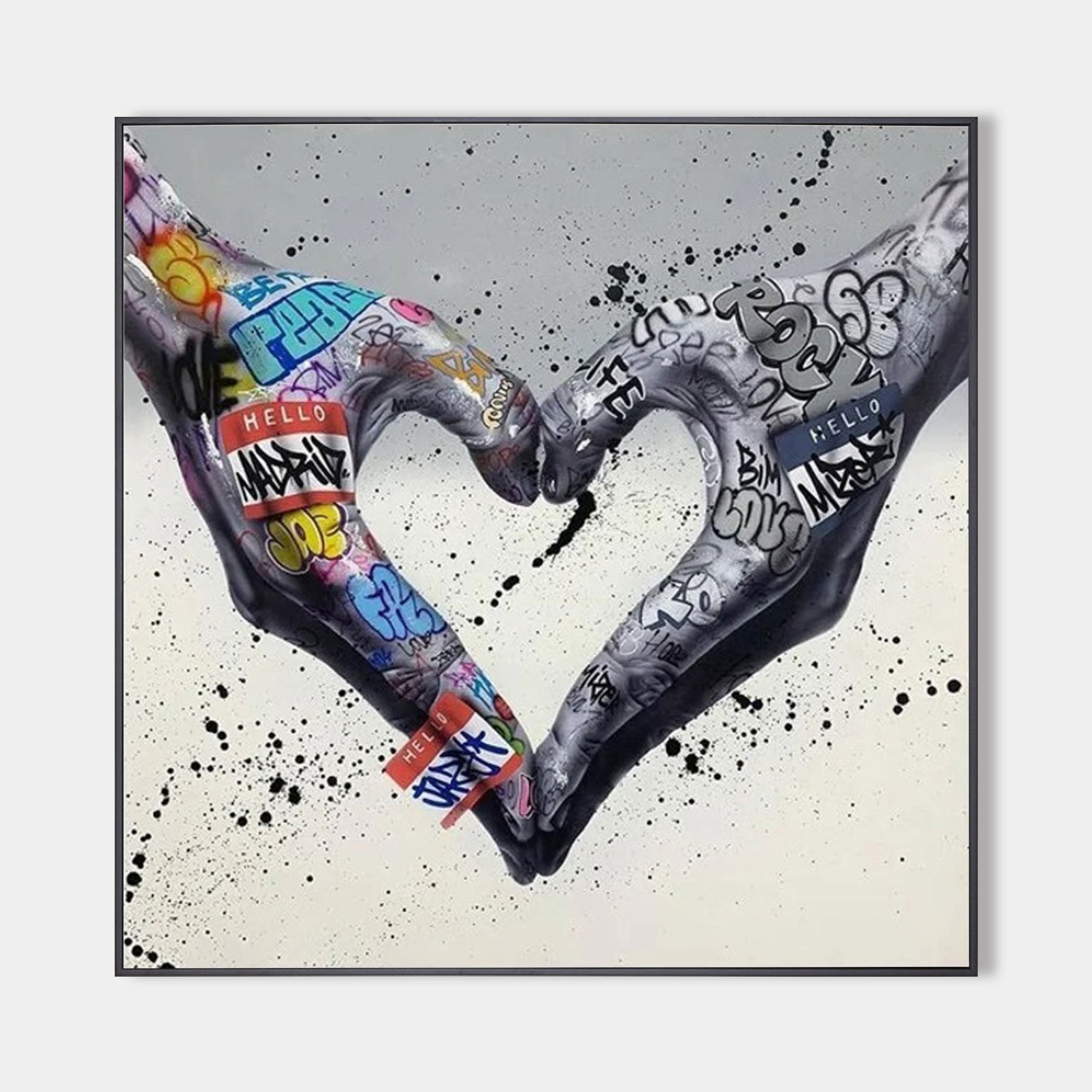 Graffiti Hands Heart Shape Art - Modern Street Style Canvas Wall Decor
