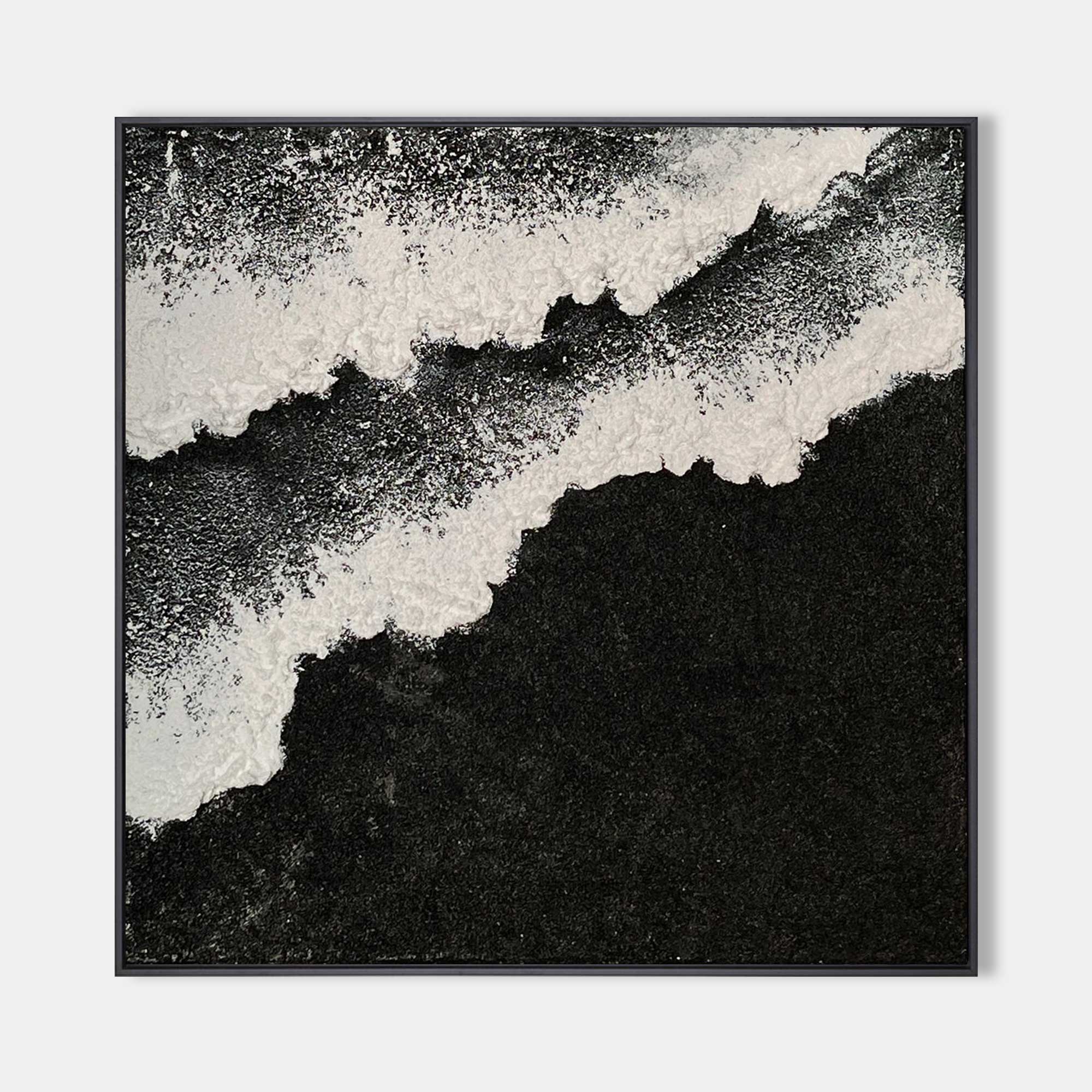 Abstract Black and White Ocean Wave Textured Canvas Art
