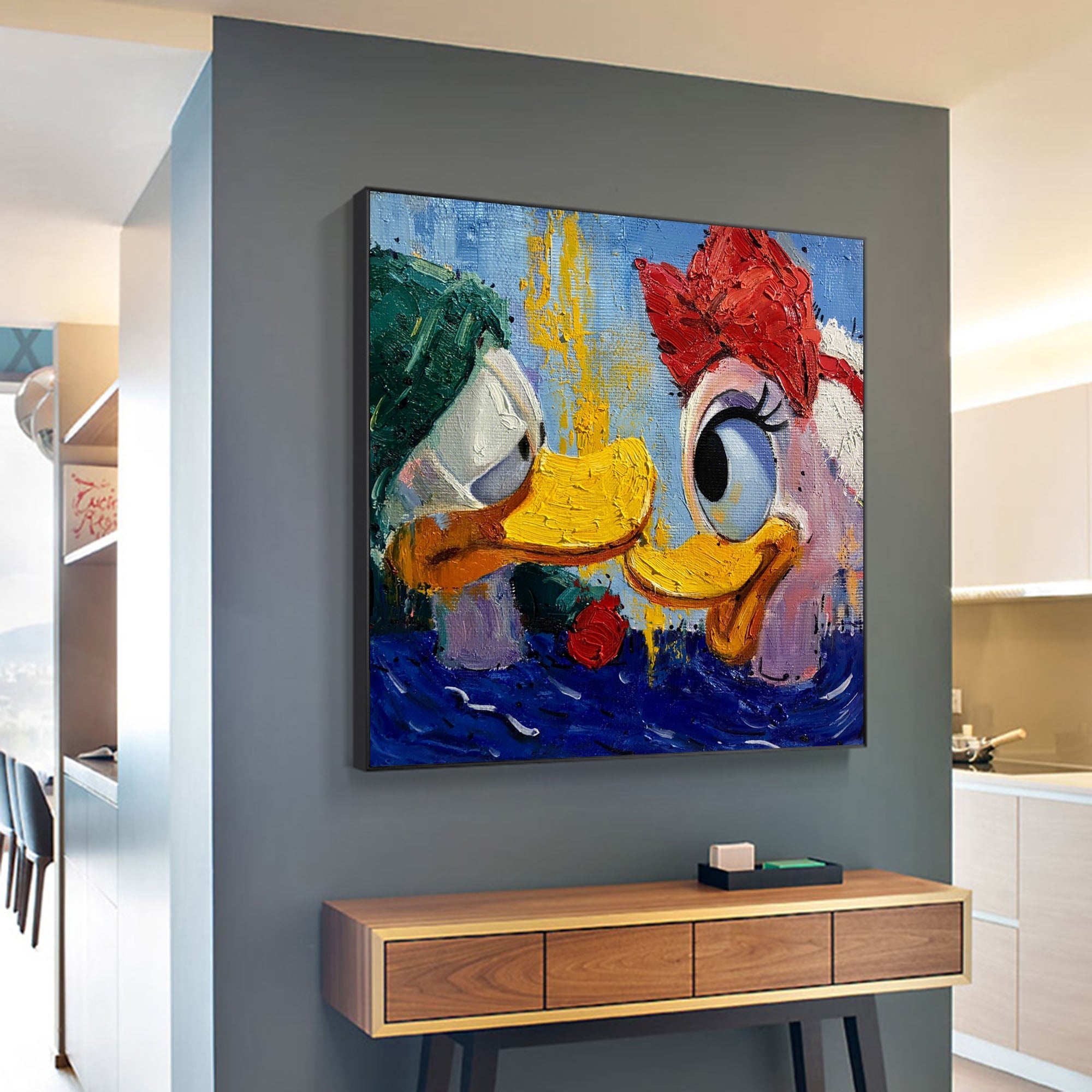 Ducks in Love Abstract Canvas-Modern Personality Abstract Duck Wall Art