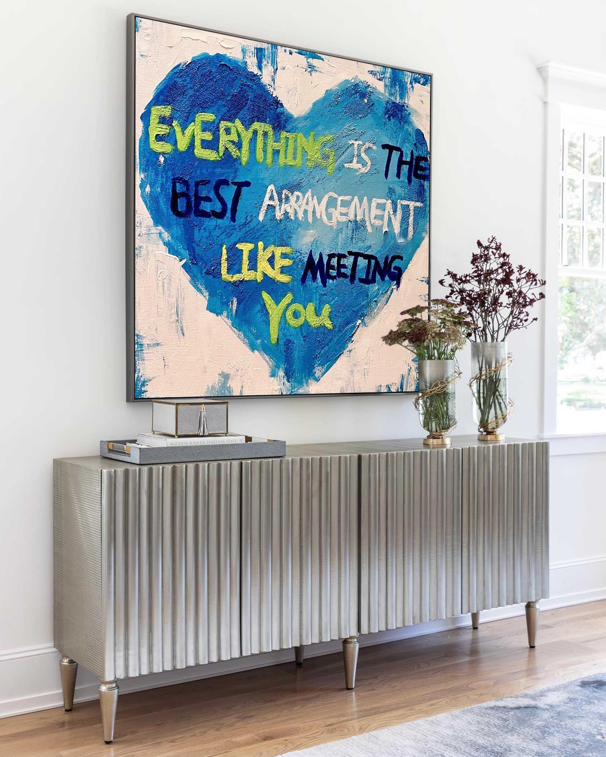 Blue Heart Abstract Oil Painting – Blue Heart 3D Graffiti Inspirational Text Wall Art - artextured