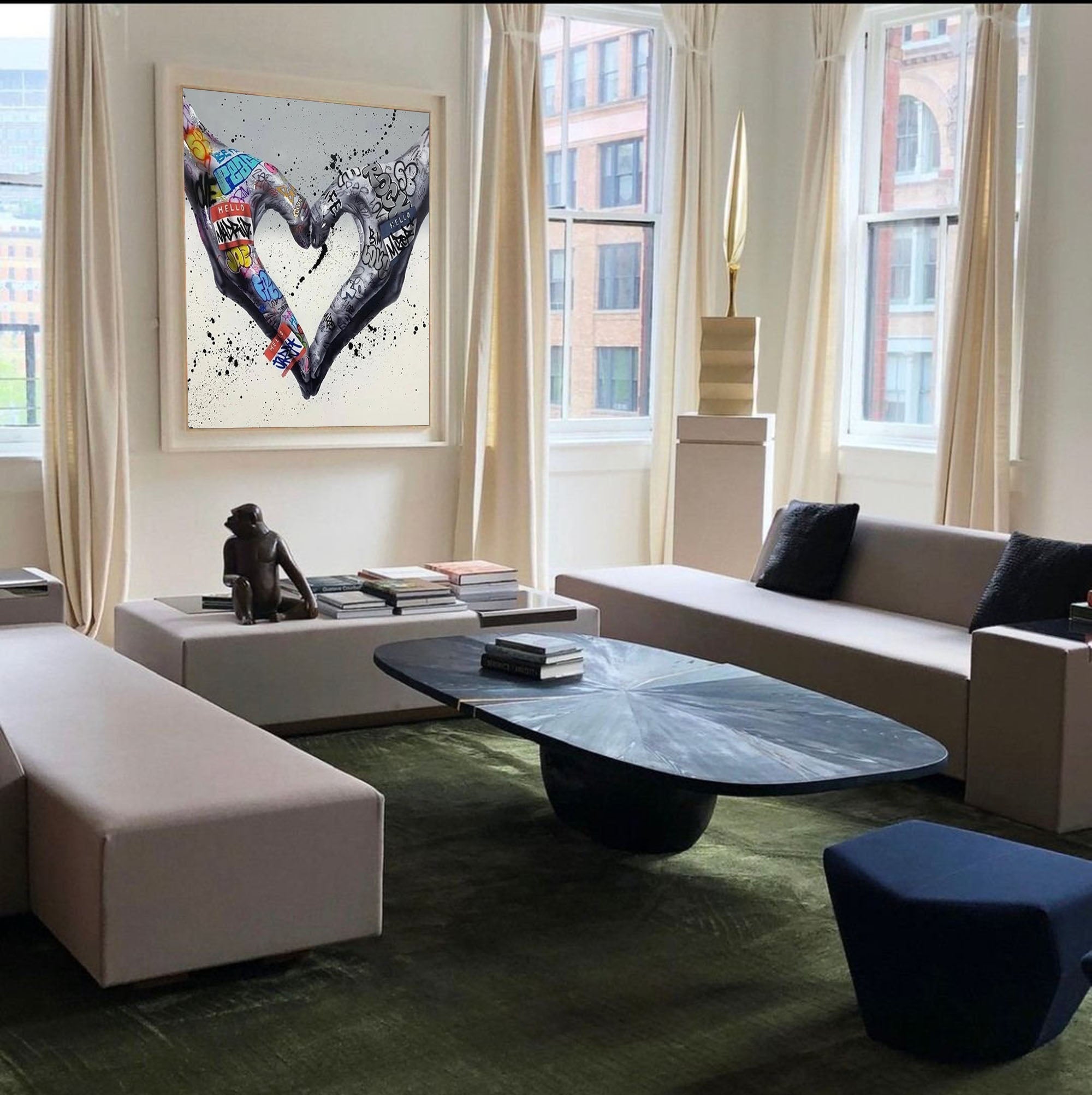 Graffiti Hands Heart Shape Art - Modern Street Style Canvas Wall Decor