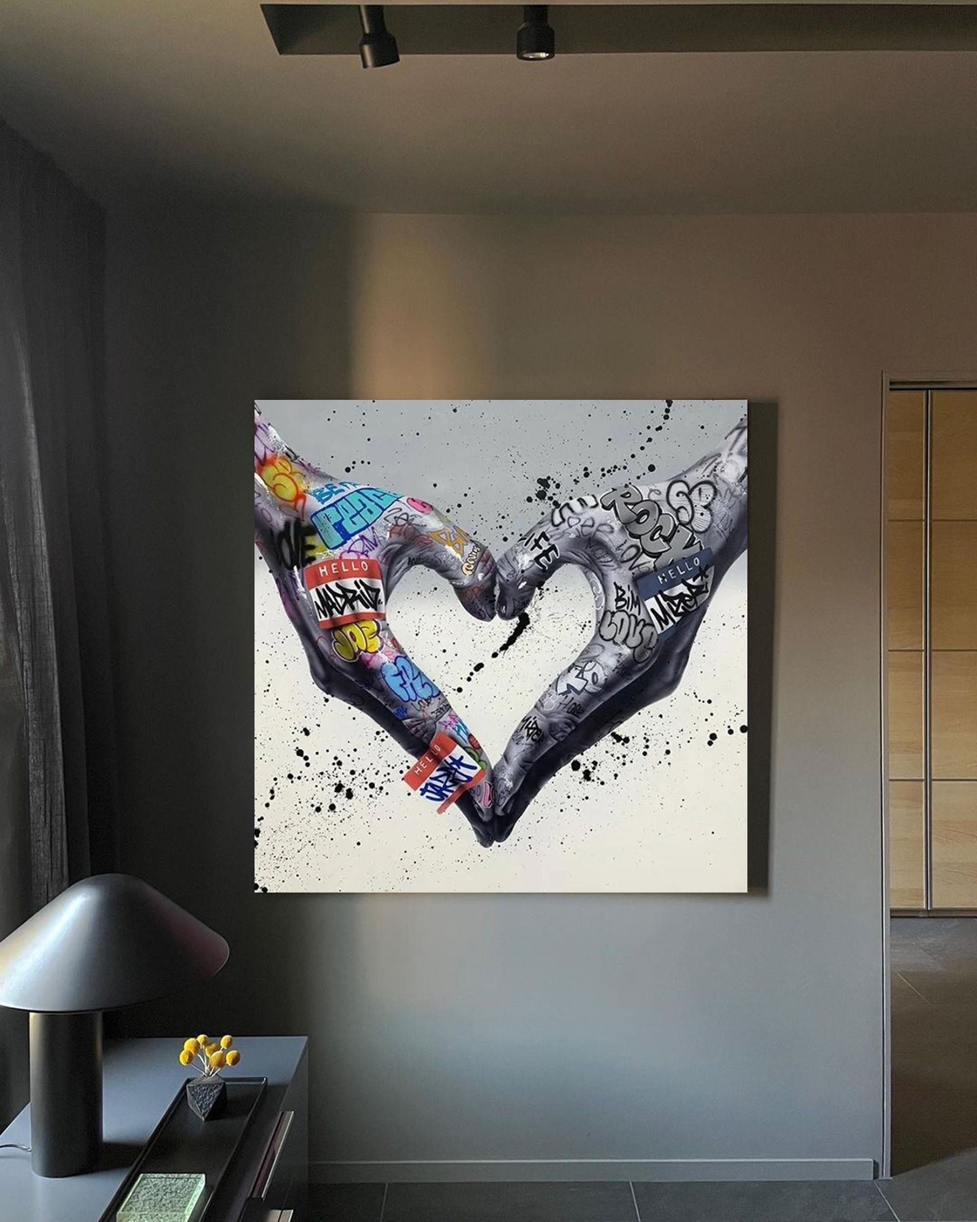 Graffiti Hands Heart Shape Art - Modern Street Style Canvas Wall Decor