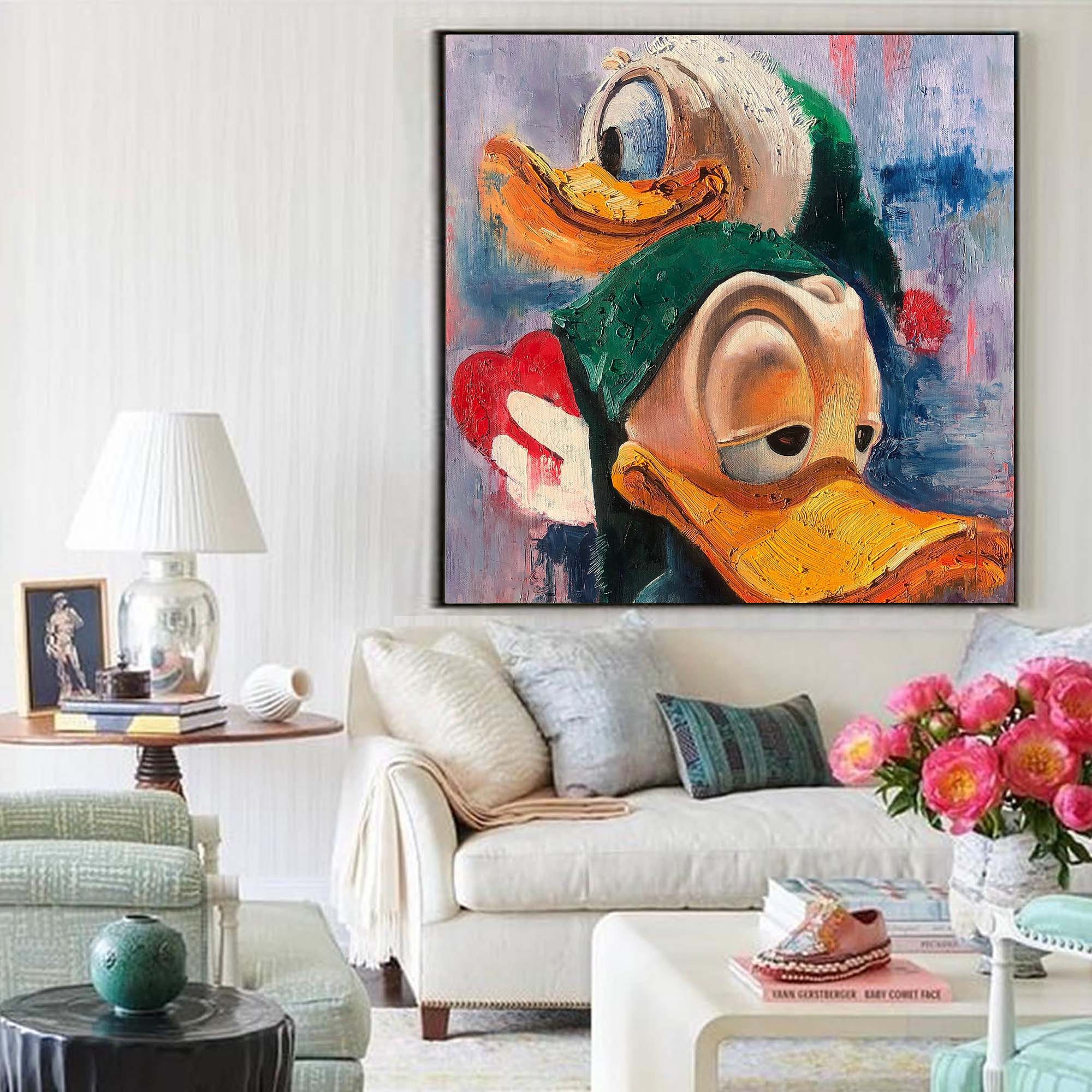 Playful Ducks Abstract Canvas-Cartoon Abstract Oil Painting Wall Art for Modern Interior Decoration