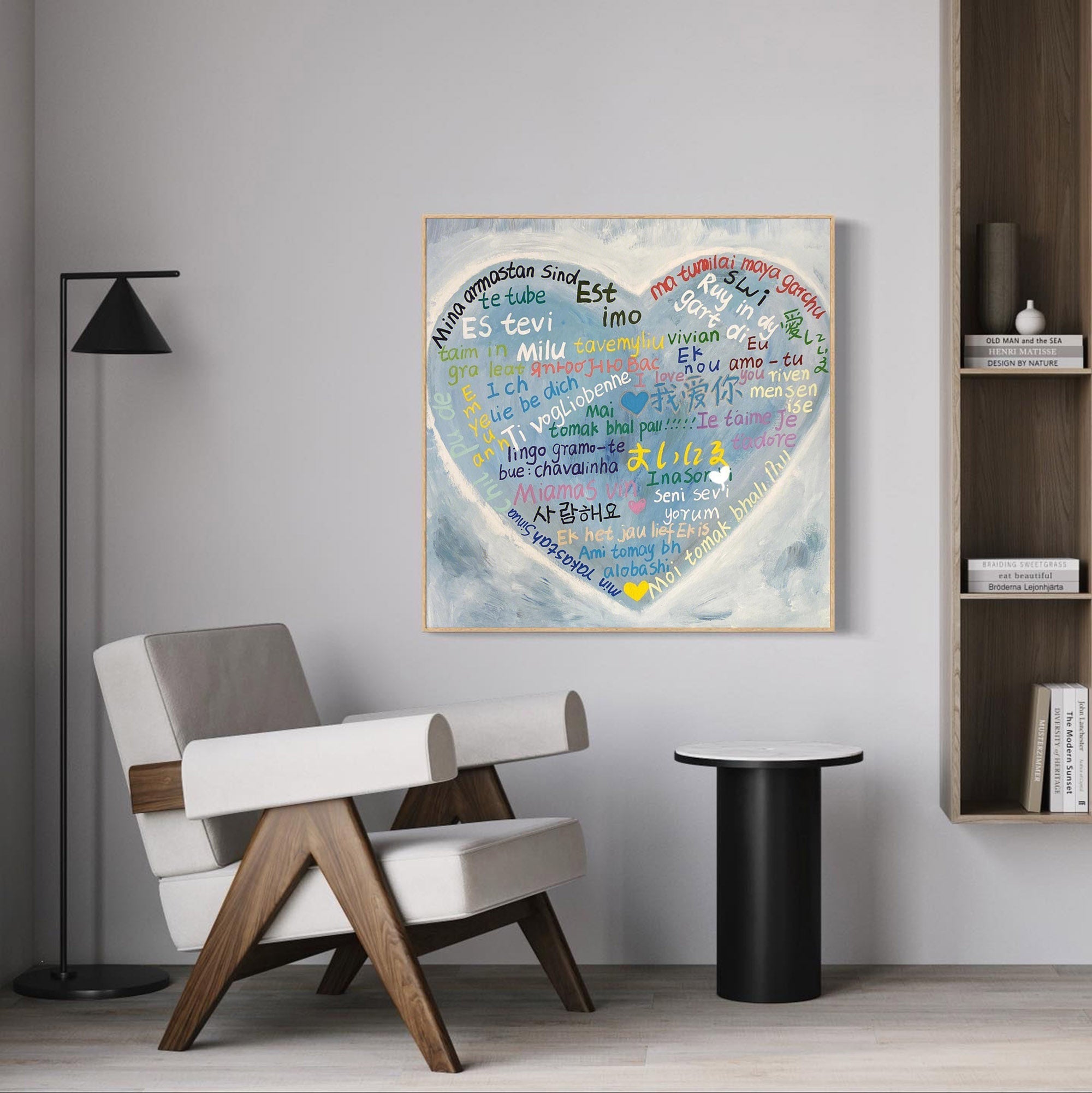 Multilingual Love Heart Abstract Painting – Inspiring Wall Art Decor