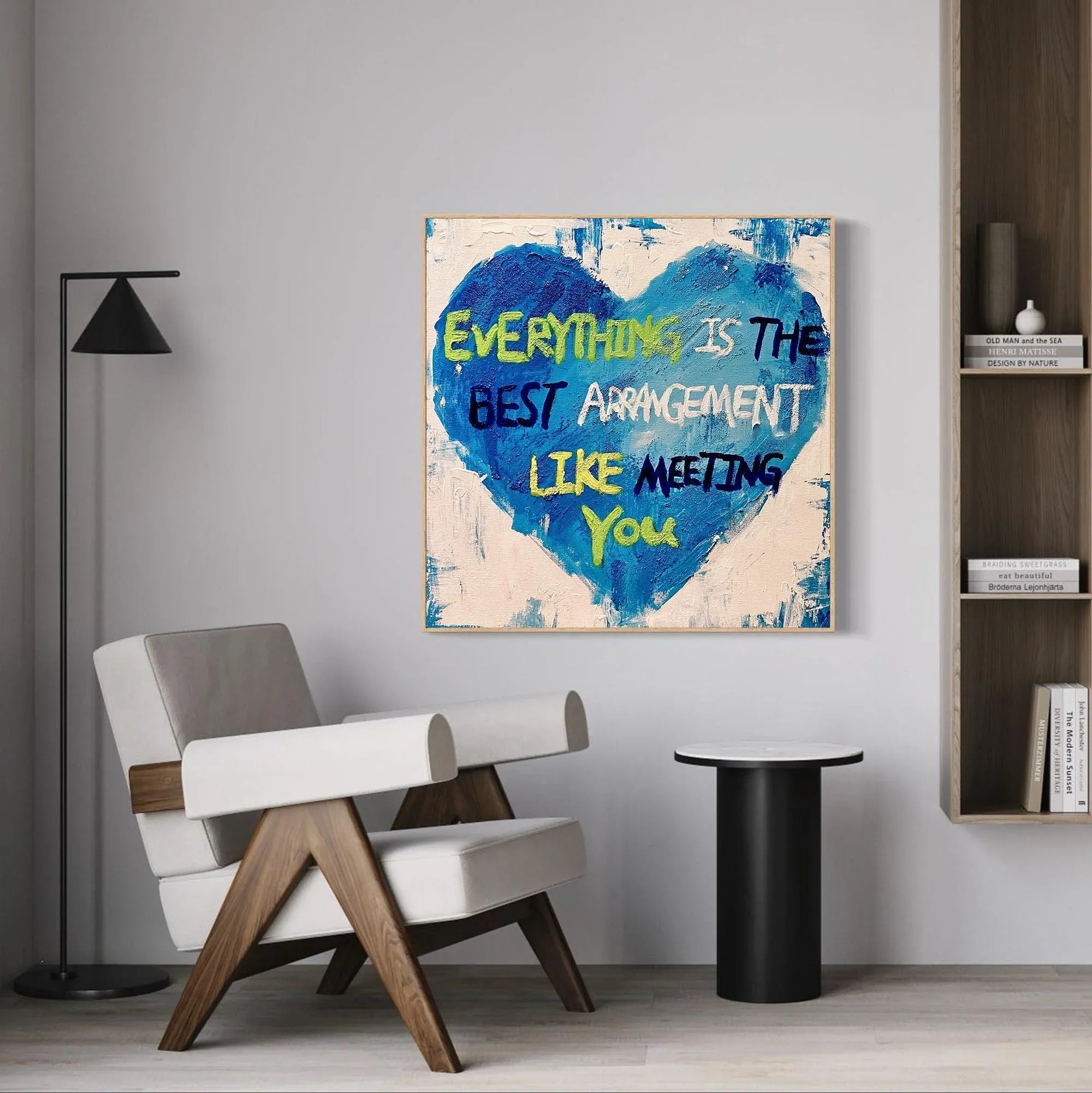 Blue Heart Abstract Oil Painting – Blue Heart 3D Graffiti Inspirational Text Wall Art - artextured
