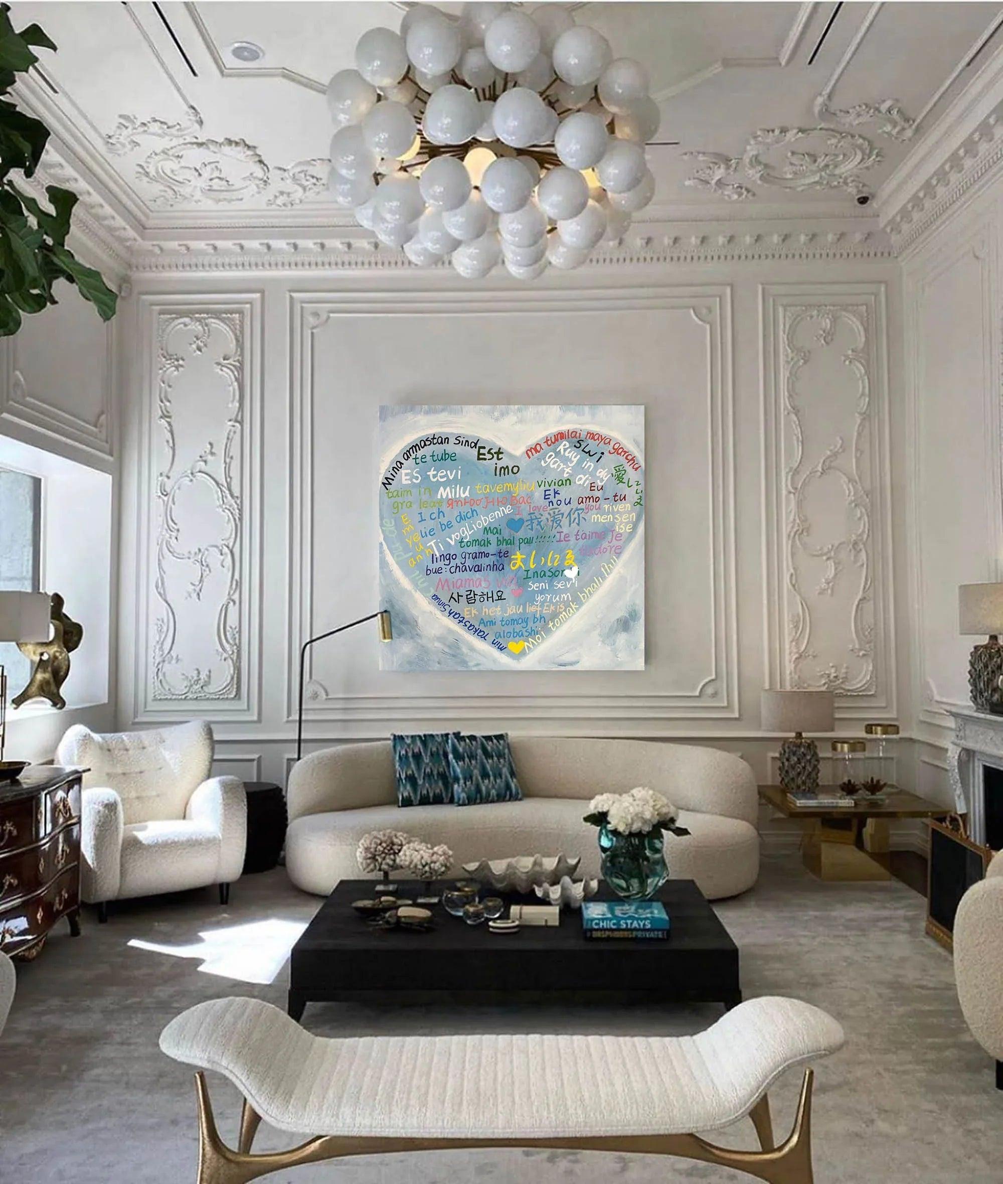 Multilingual Love Heart Abstract Painting – Inspiring Wall Art Decor - artextured