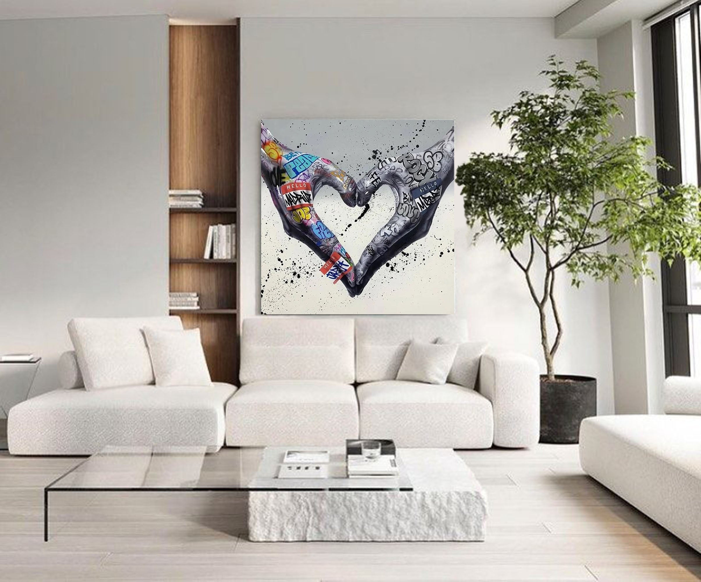 Graffiti Hands Heart Shape Art - Modern Street Style Canvas Wall Decor