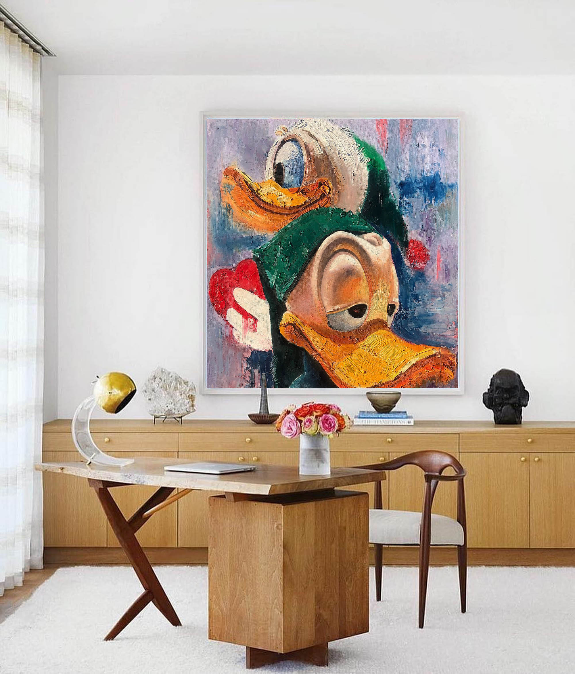 Playful Ducks Abstract Canvas-Cartoon Abstract Oil Painting Wall Art for Modern Interior Decoration