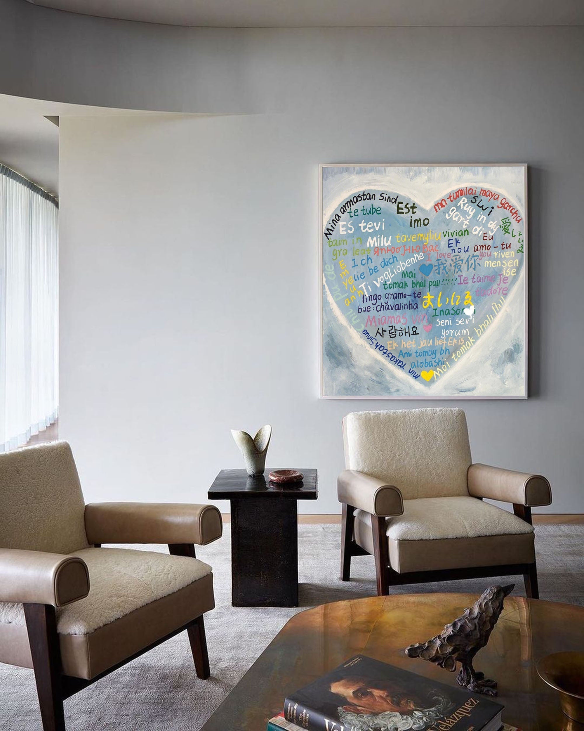 Multilingual Love Heart Abstract Painting – Inspiring Wall Art Decor