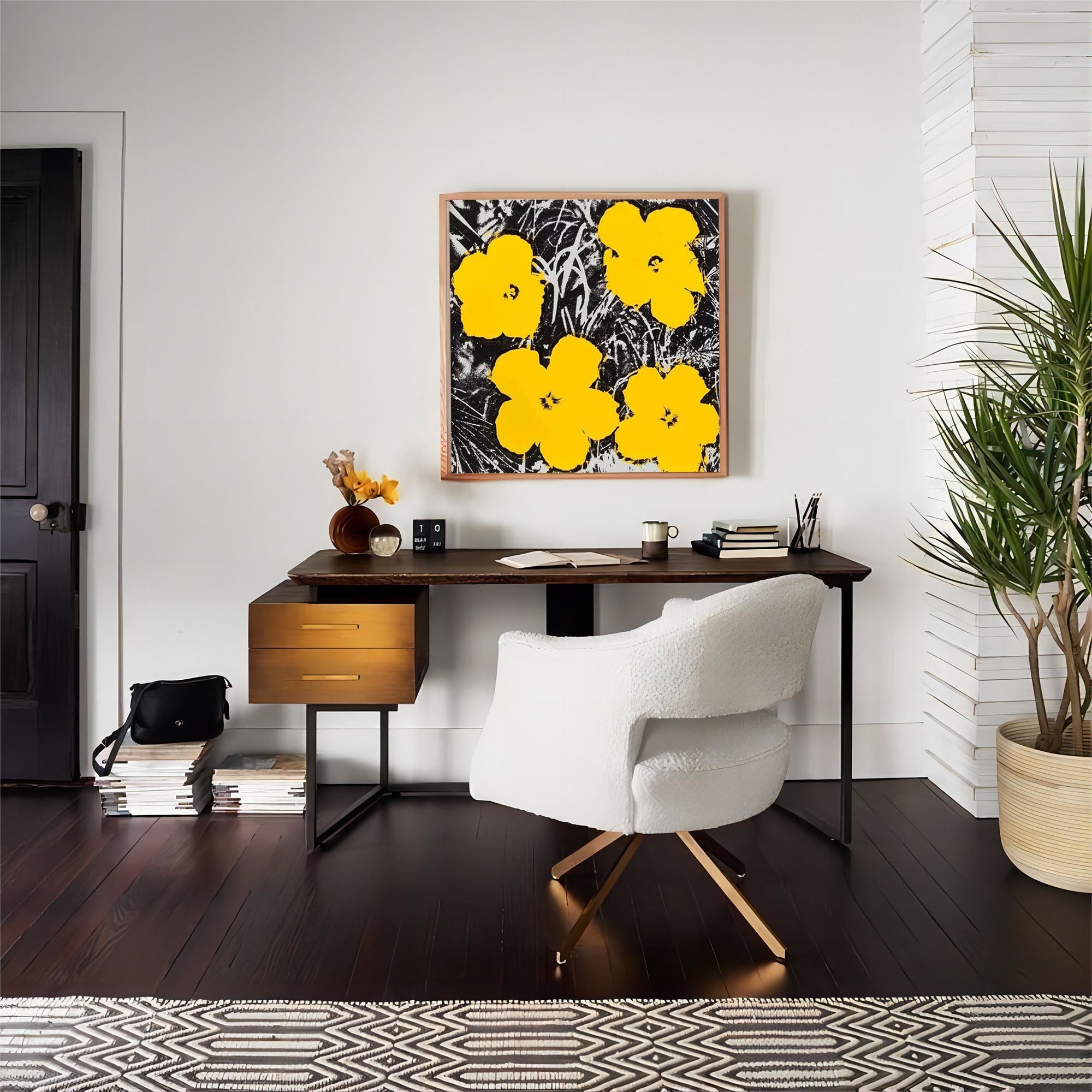 Golden Blooms: Abstract Floral Canvas Art