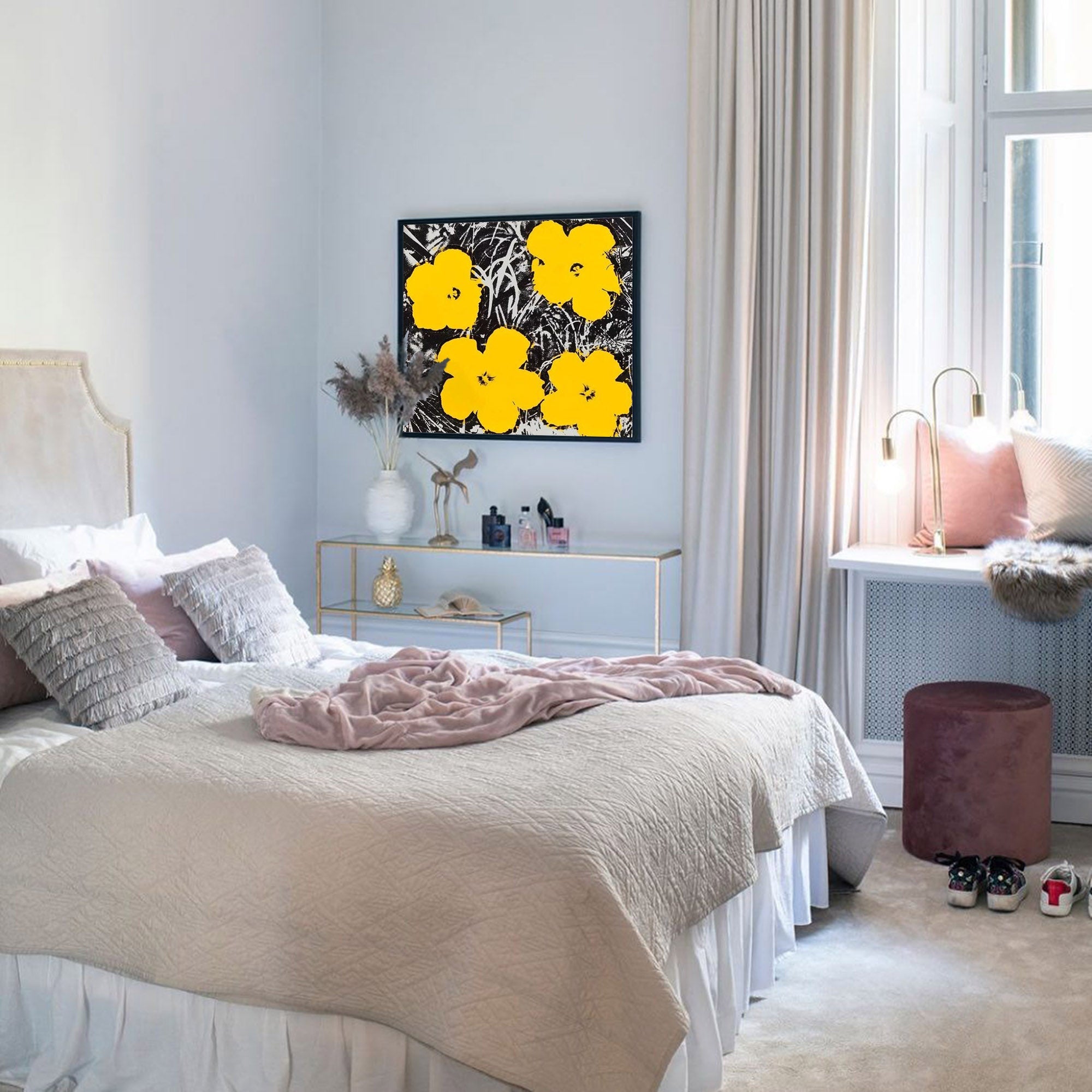 Golden Blooms: Abstract Floral Canvas Art