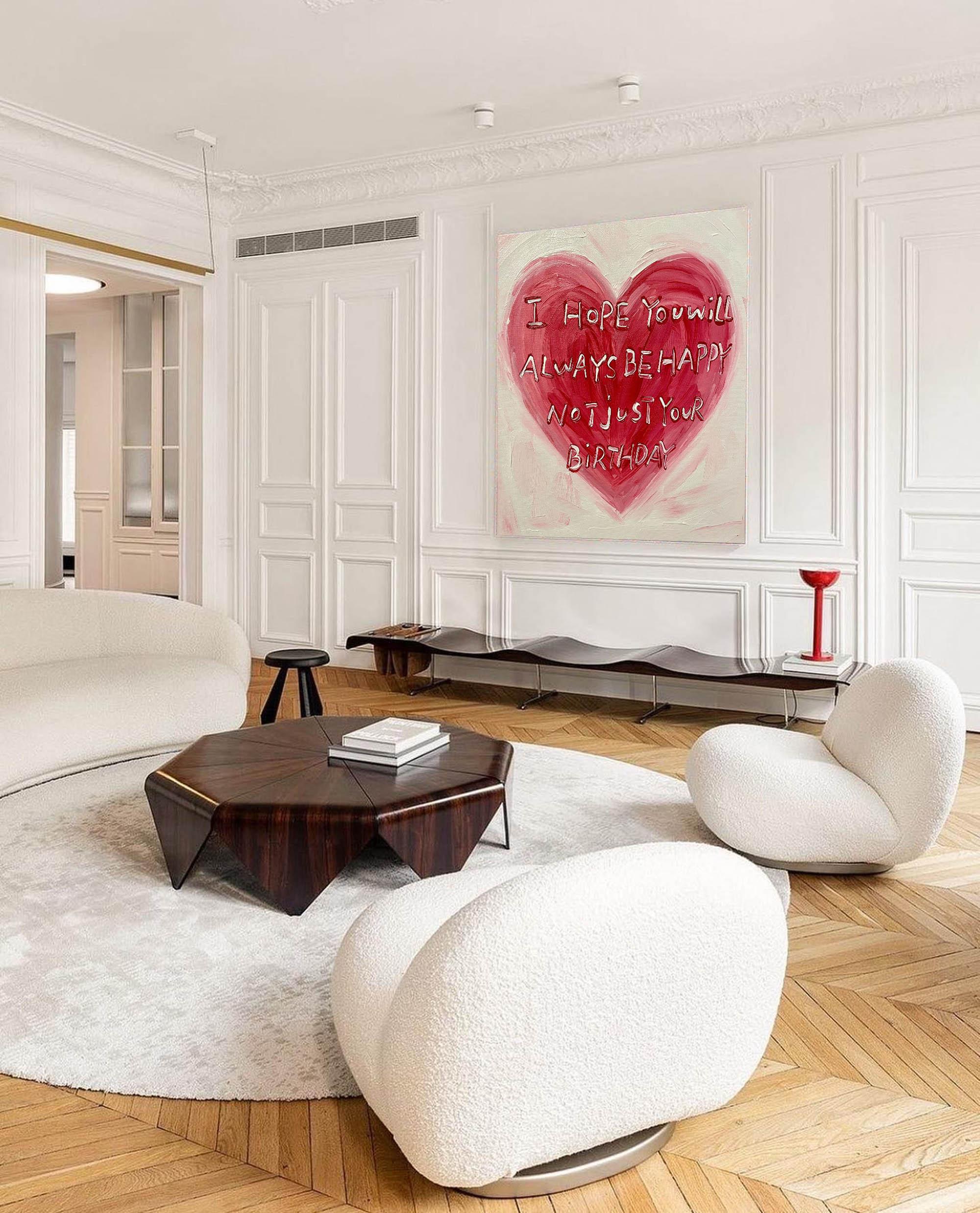 Heartfelt Red Abstract Oil Painting – Inspirational Birthday Text Art - artextured