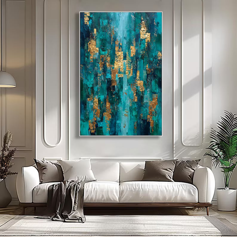 Gilded Teal Passage - Textured Abstract Canvas Painting#AB0602013