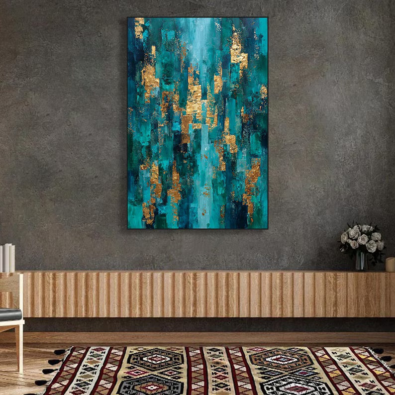Gilded Teal Passage - Textured Abstract Canvas Painting#AB0602013