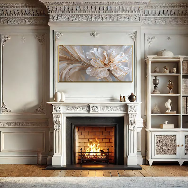 Ivory Bloom Flow - Textured White Floral Canvas Painting#AB0602014